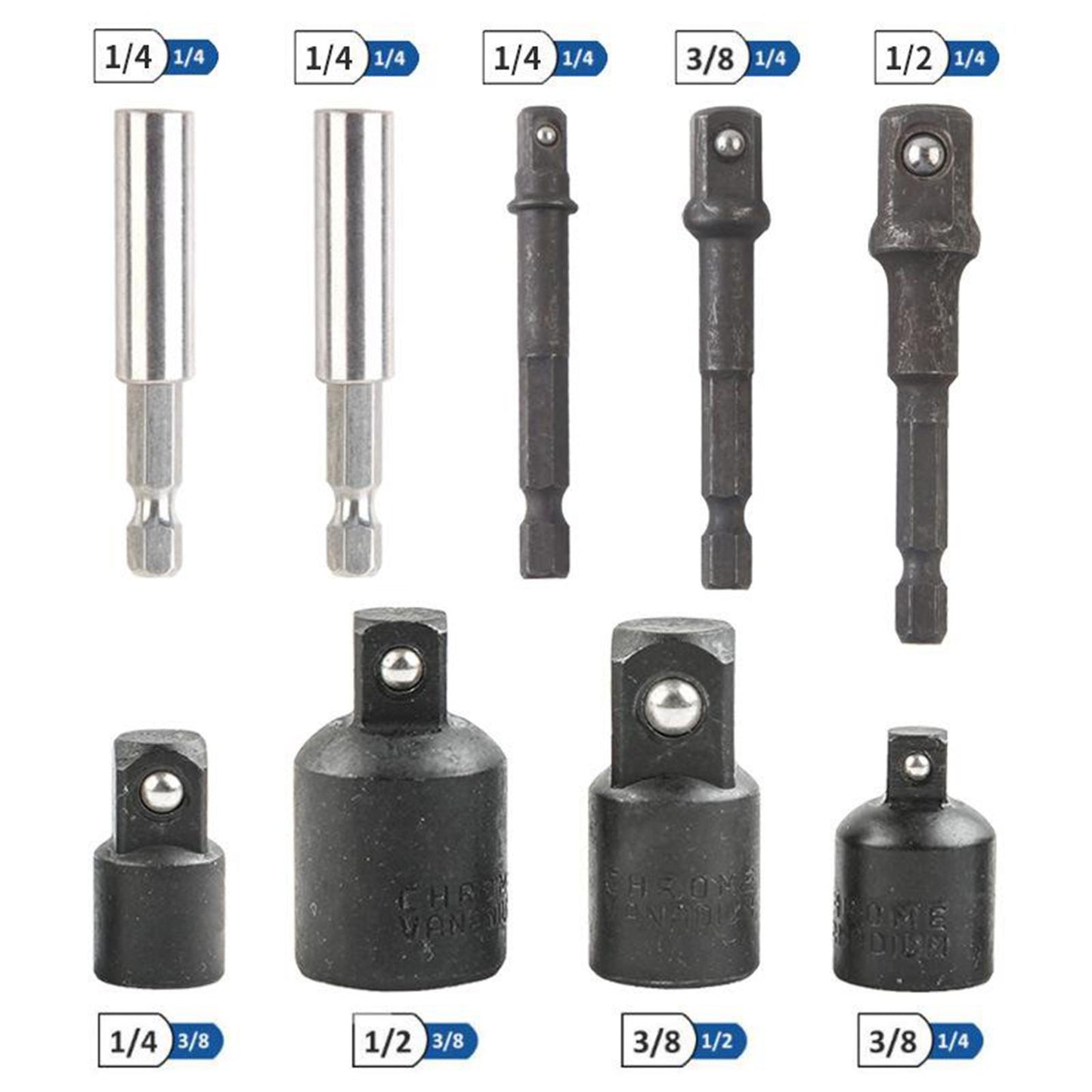 9Pcs Hex Drill Socket Adapter Reducer Extension Kit Hand Tool for Machinist