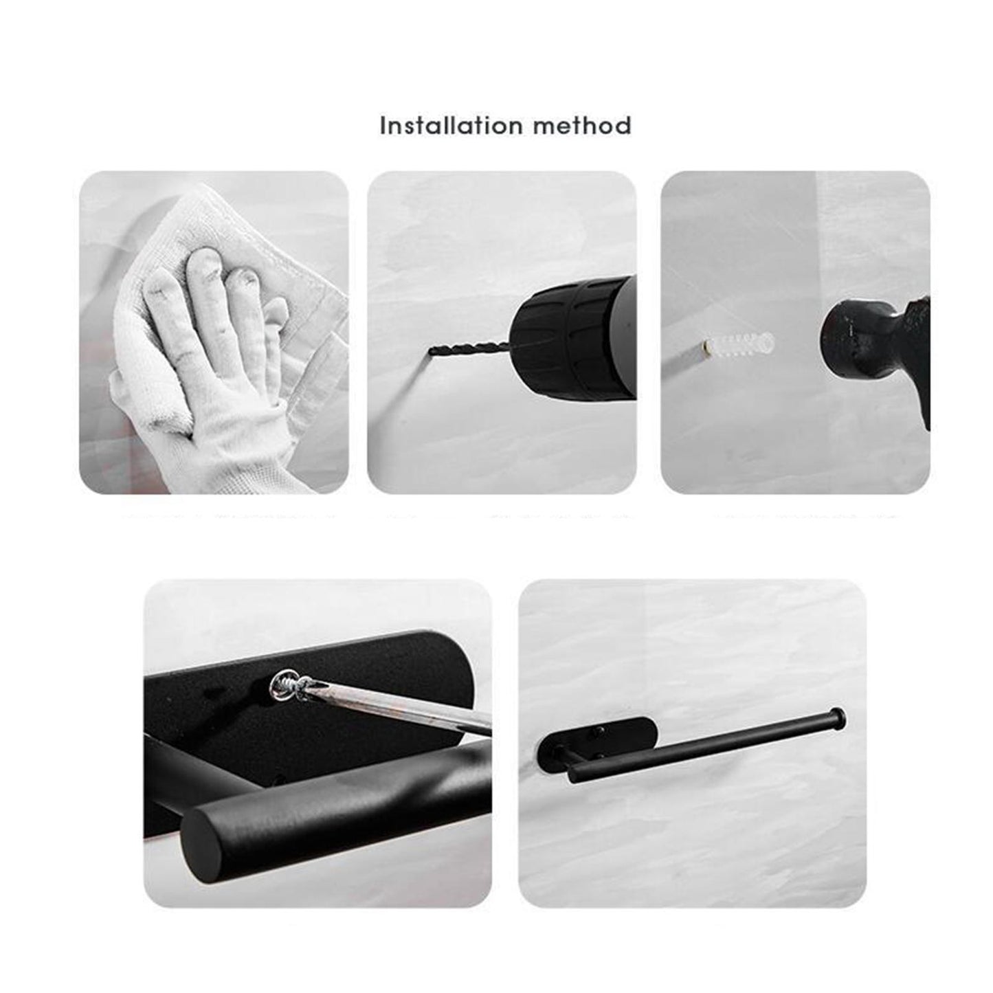 Adhesive Stainless Steel Bathroom Toilet Paper Roll Holder Medium Black