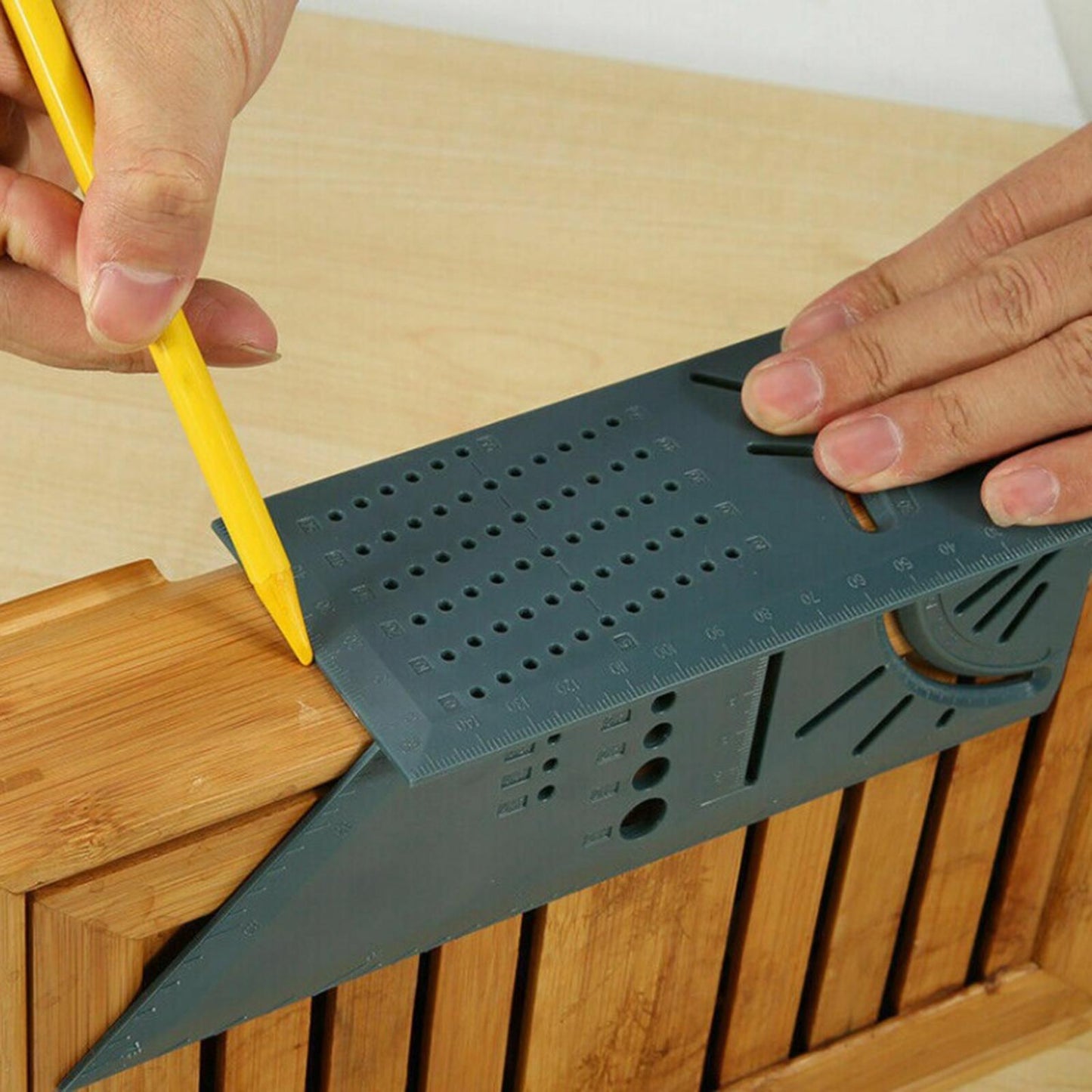 Woodworking 3D Gauge Ruler Square Mitre Angle Size Measuring Tool Gray