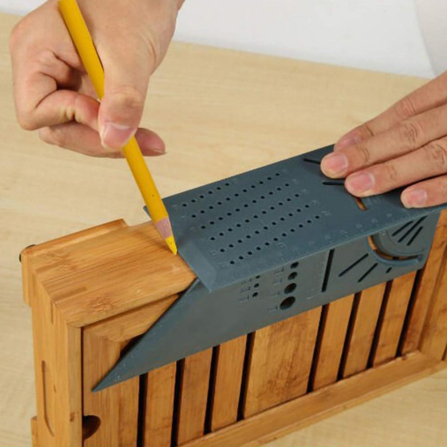 Woodworking 3D Gauge Ruler Square Mitre Angle Size Measuring Tool Gray