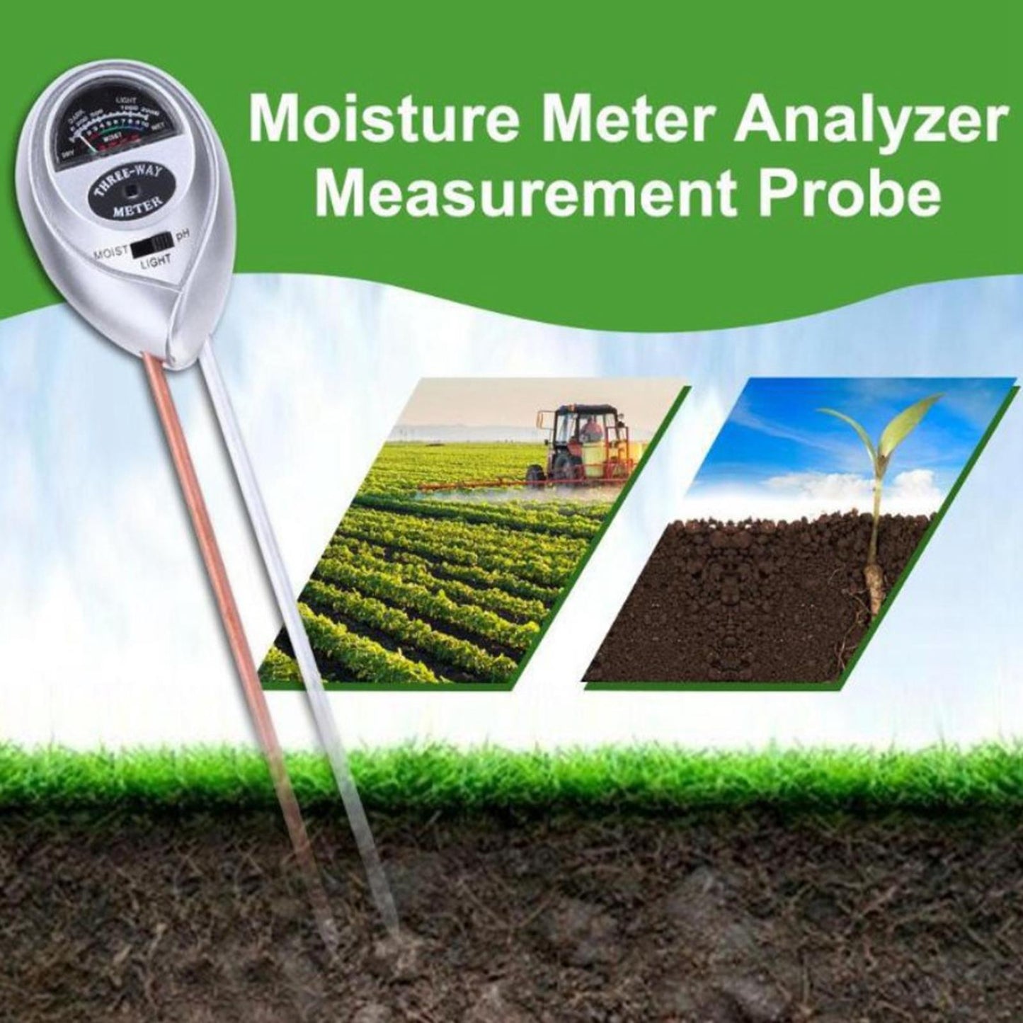 3-in-1 Soil Moisture Light and PH Acidity Tester Plant Tester Indoor Outdoor