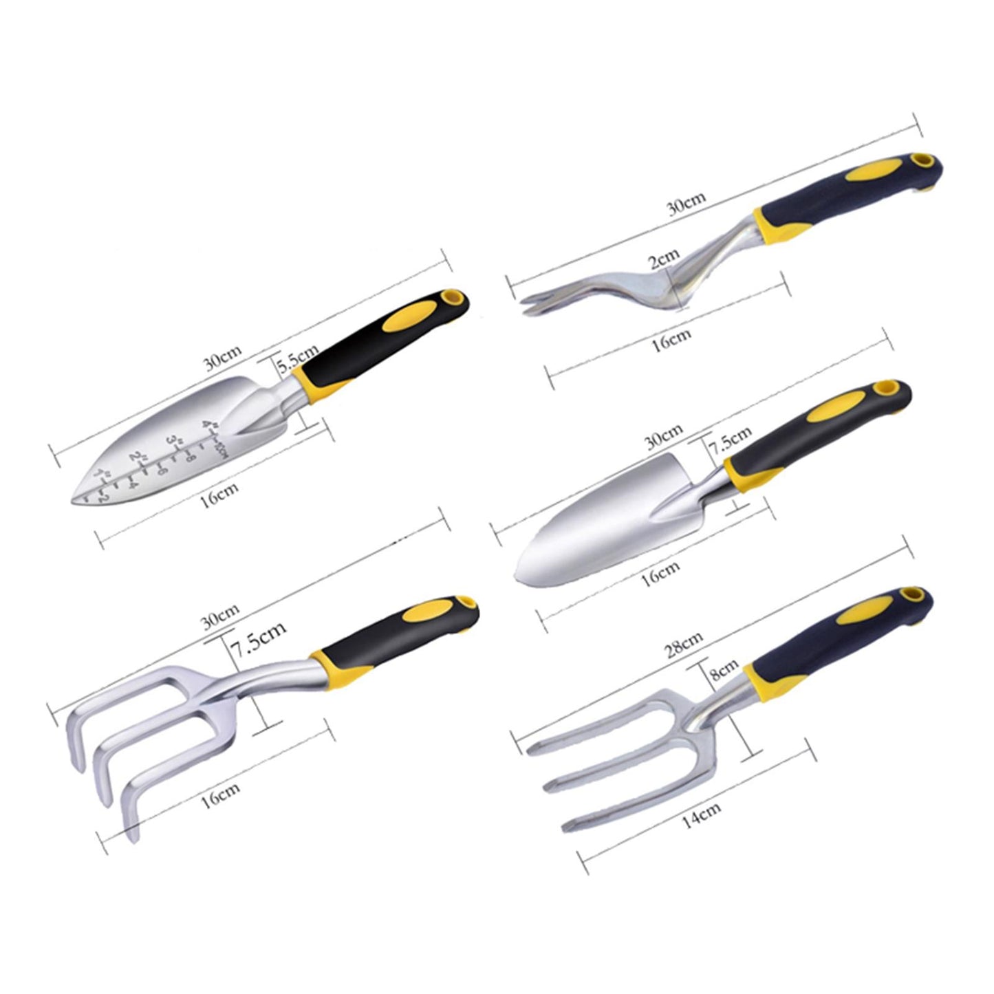 5pcs Heavy Duty Gardening Supplies Gifts Trowel Cultivator Weeding Fork Kit