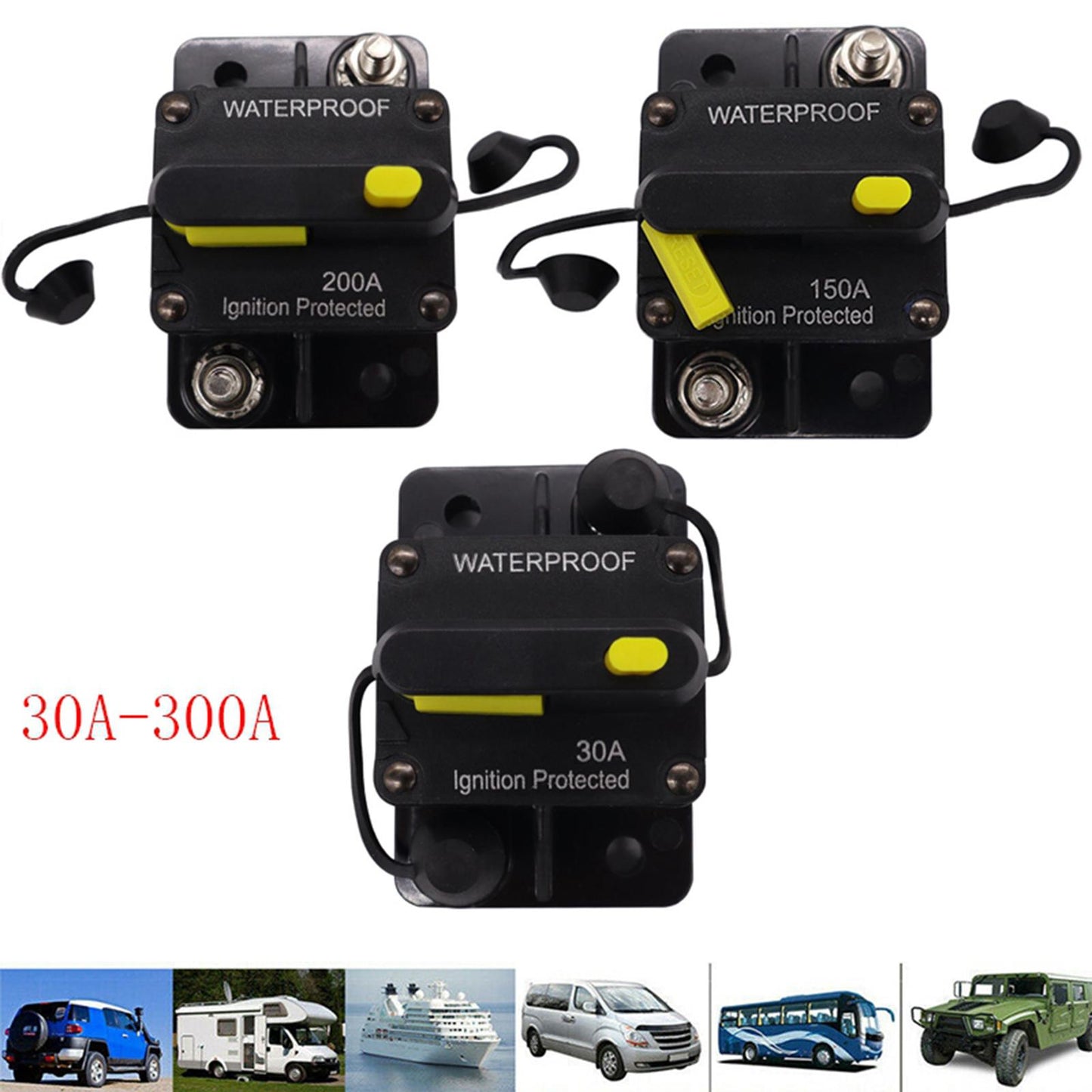 30-300 AMP Circuit Breaker IP67 Waterproof 12V-48V Manual Reset Fuse 200A