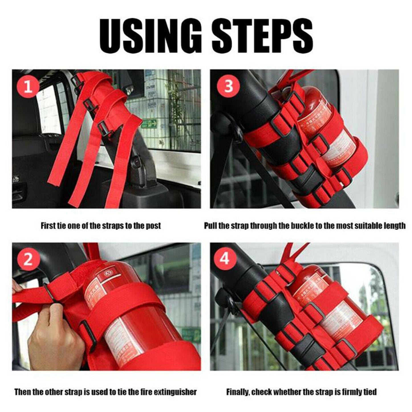 Car Roll Bar Mounted Fire Extinguisher Holder Bracket Adjustable Strap