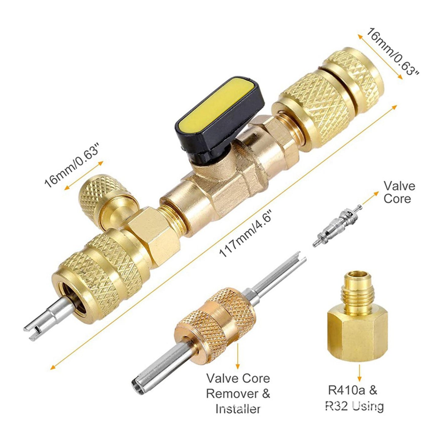 HVAC Tool Valve Core Remover Dual 1/4 and 5/16" Port Installer Removal Tool"