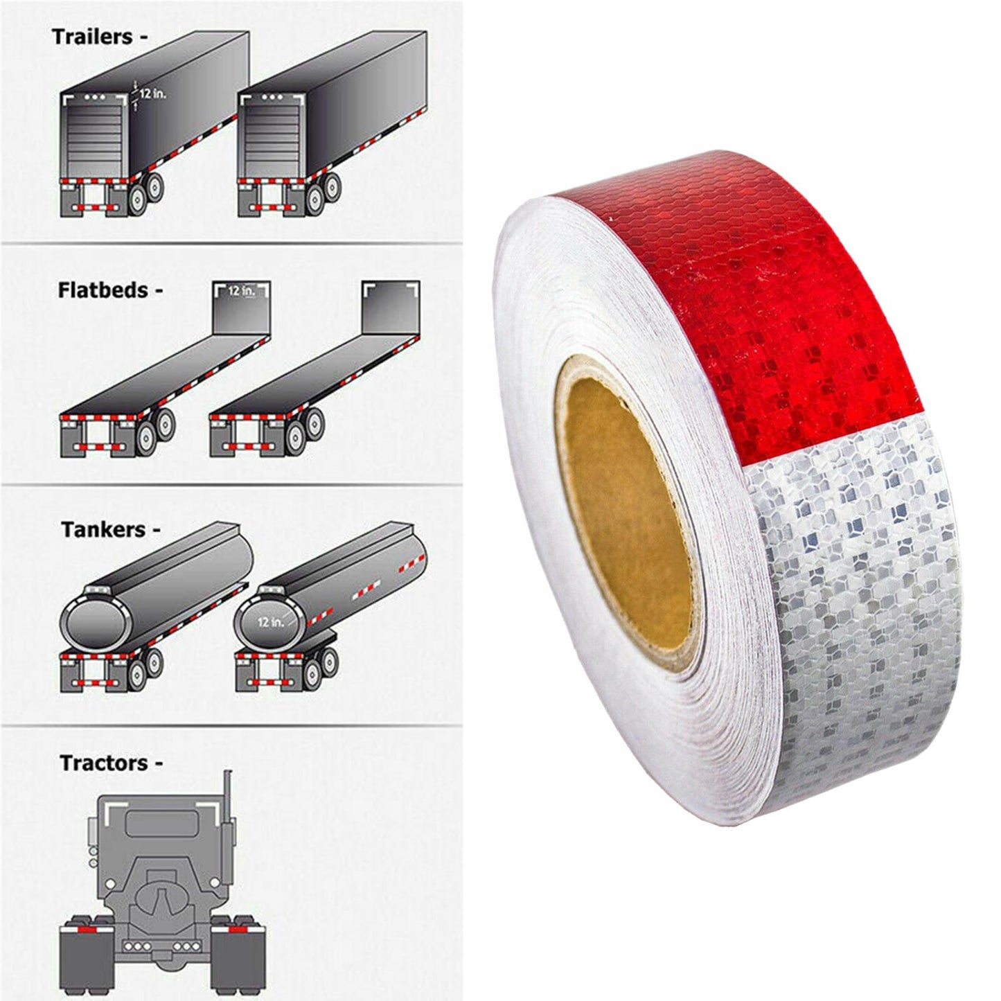 Reflective Tape DOT-C2 Waterproof Red & White Safety Conspicuity tape 36m