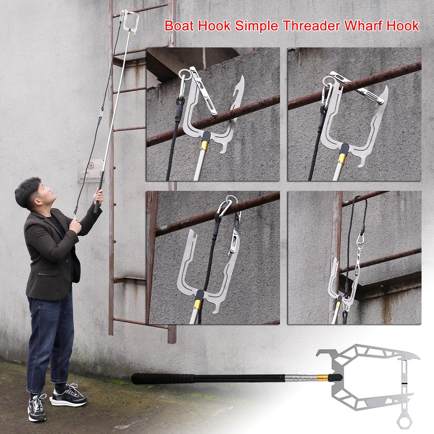 Multi-Purpose U Type Telescoping Boat Hook Dock Hook Only B adapter