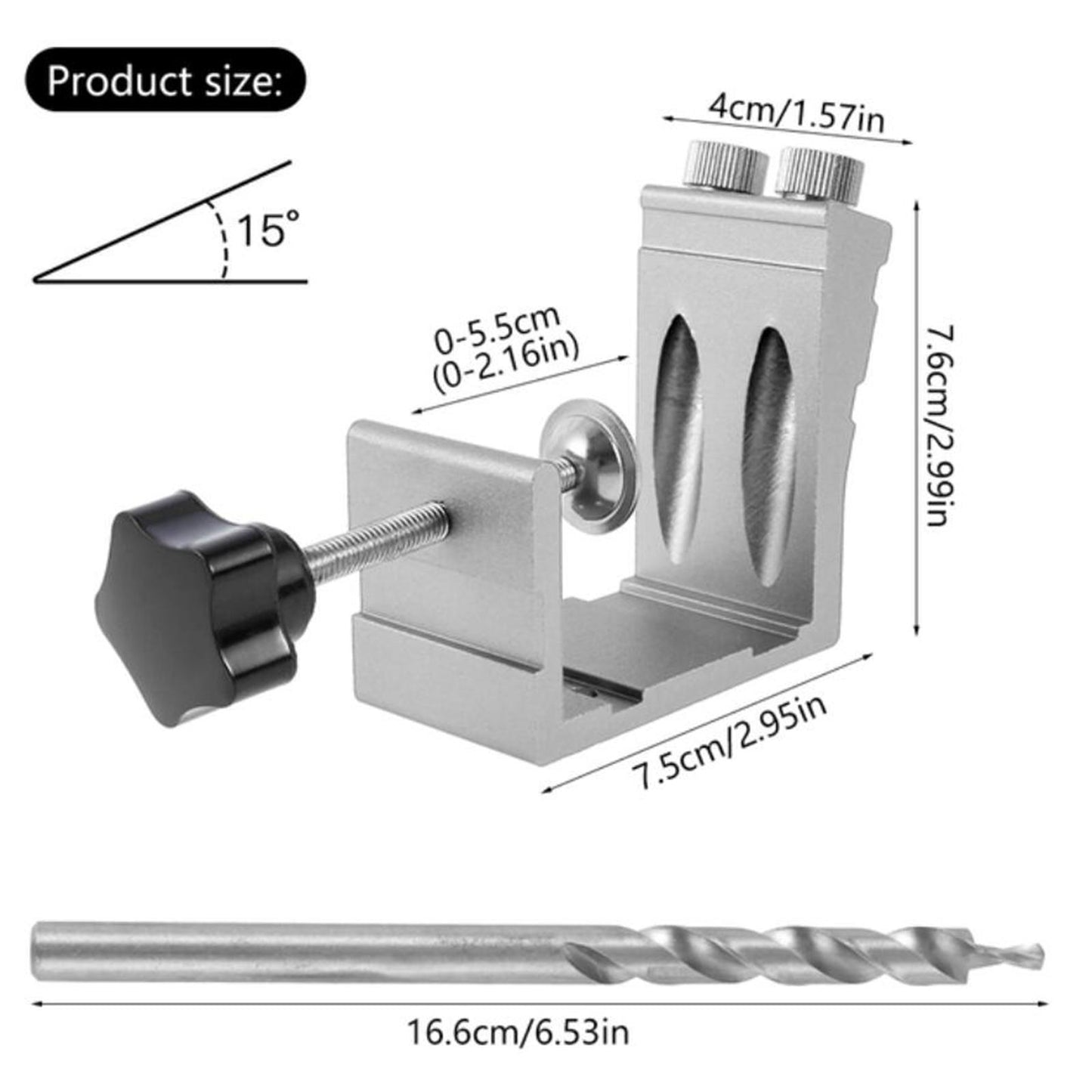 Pocket Hole Jig Kit Oblique Drill Joinery Screw Kit Tool Locator Silver