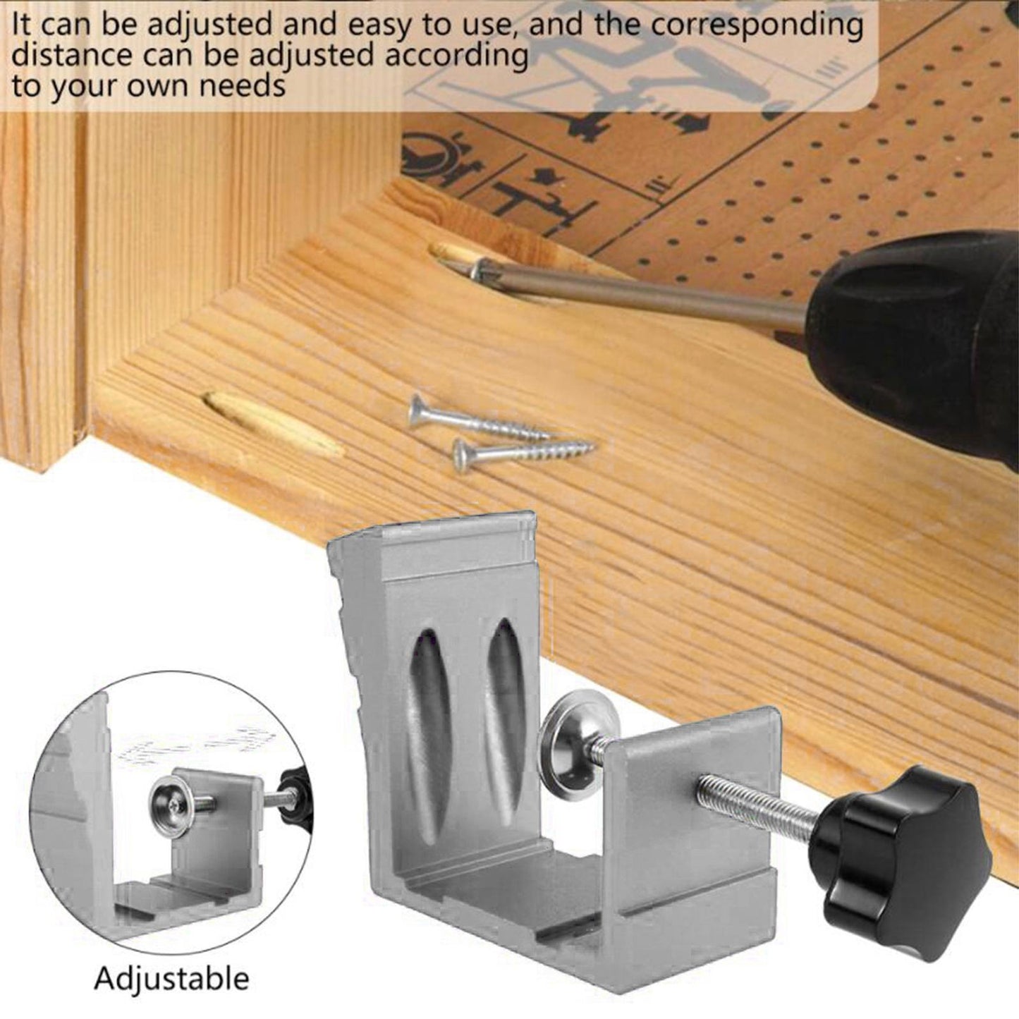 Pocket Hole Jig Kit Oblique Drill Joinery Screw Kit Tool Locator Silver
