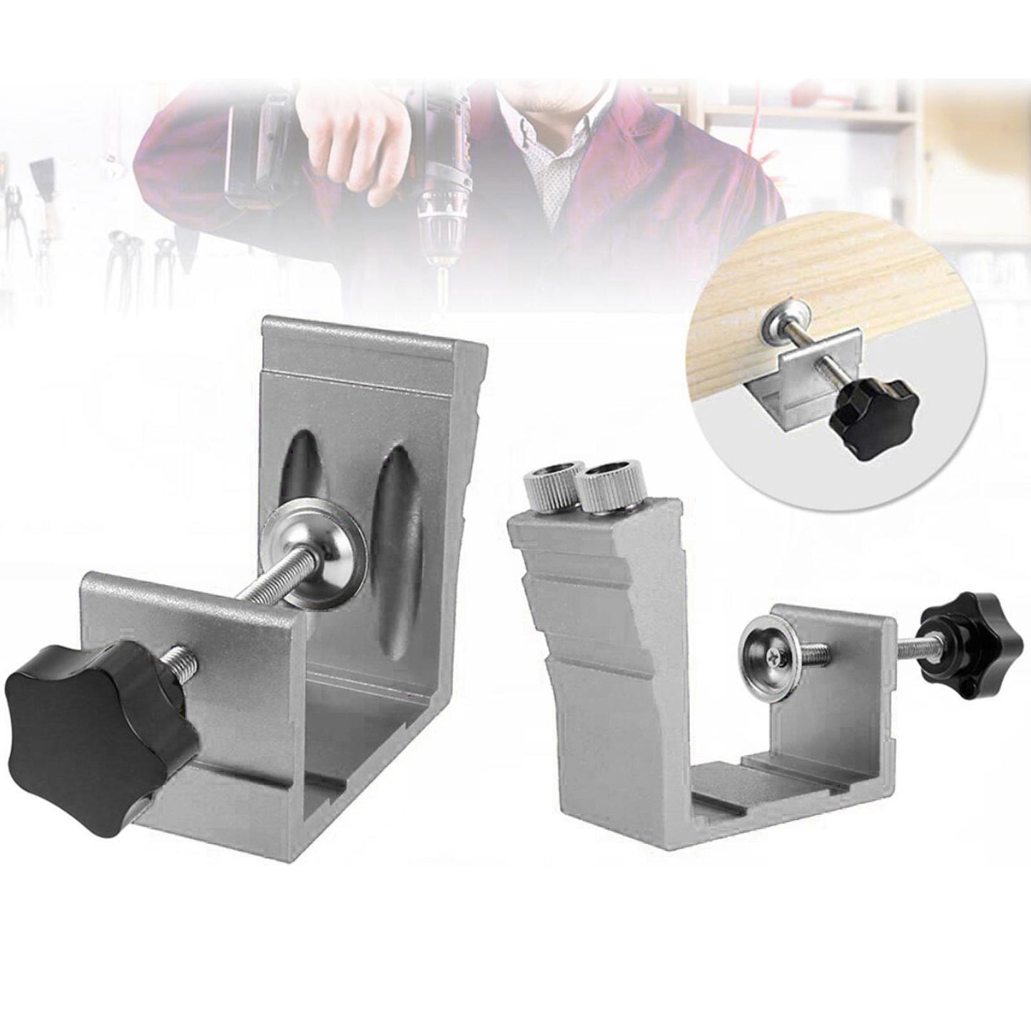 Pocket Hole Jig Kit Oblique Drill Joinery Screw Kit Tool Locator Silver