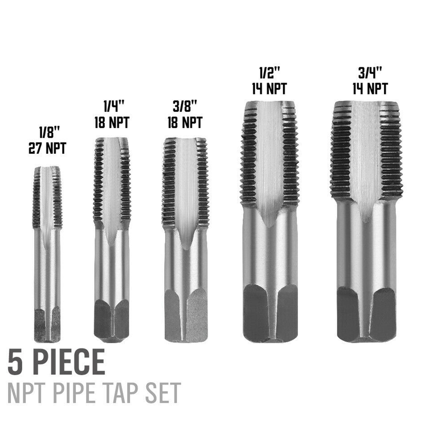 Set of 5 NPT Pipe Tap Set Thread Forming Taps Carbon Steel 3/8 3/4" 1/8""