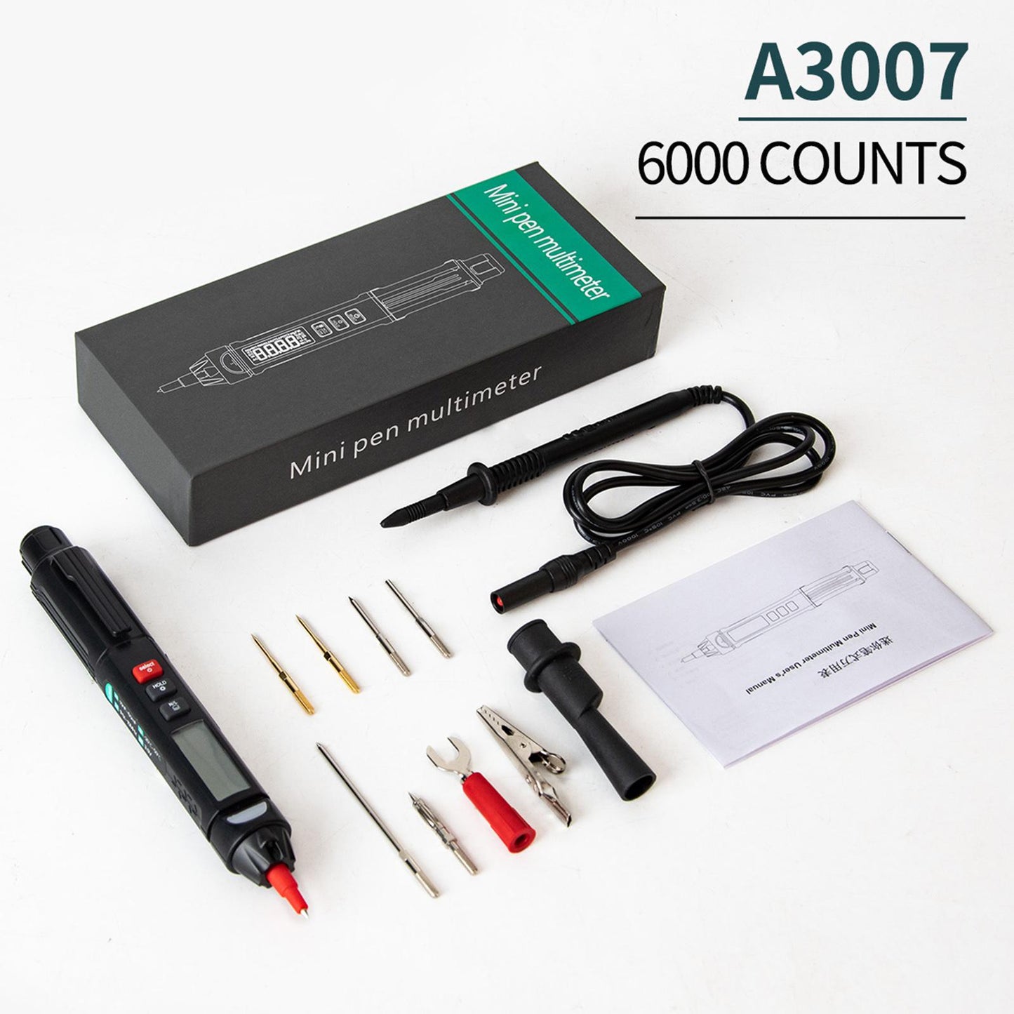 Multimeter Tester 6000 Counts AC/DC Voltage Meter Pen A3007 with Tools Kit