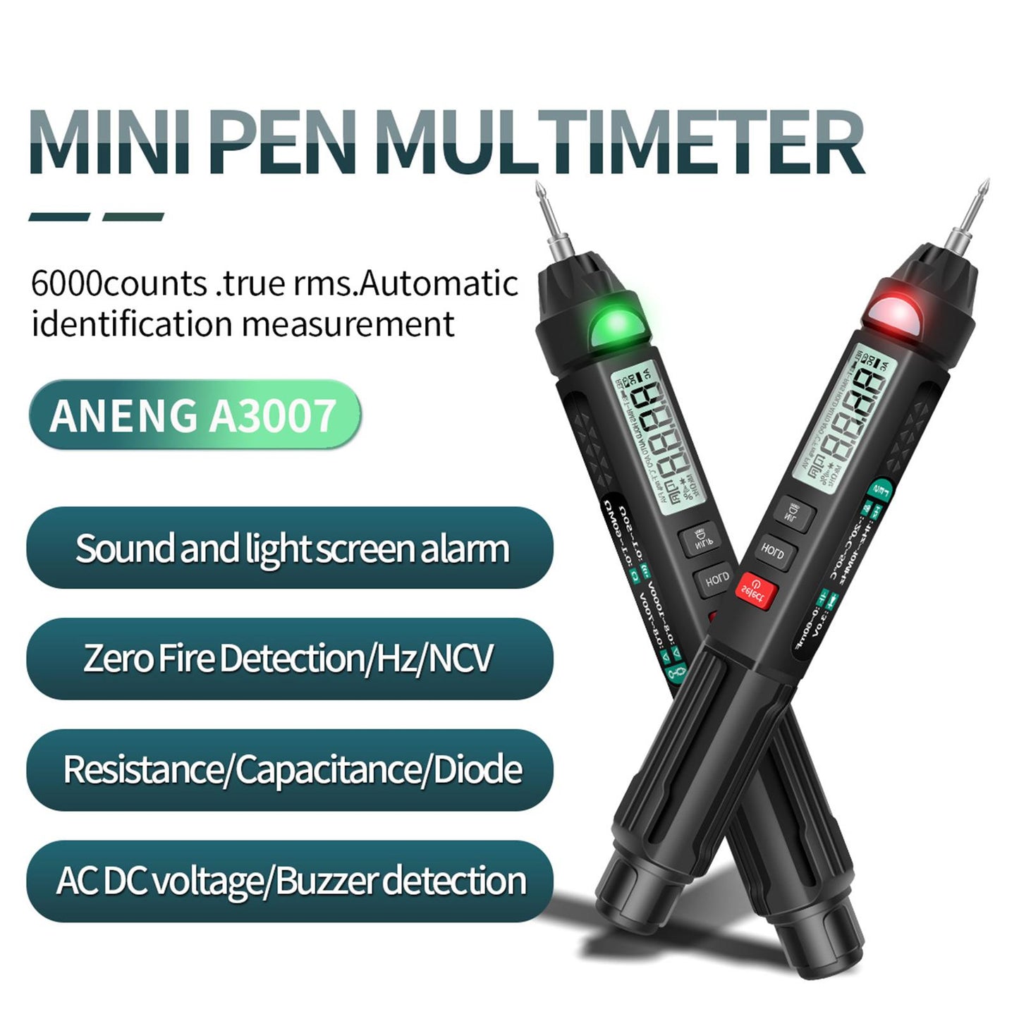 Multimeter Tester 6000 Counts AC/DC Voltage Meter Pen A3007 with Tools Kit