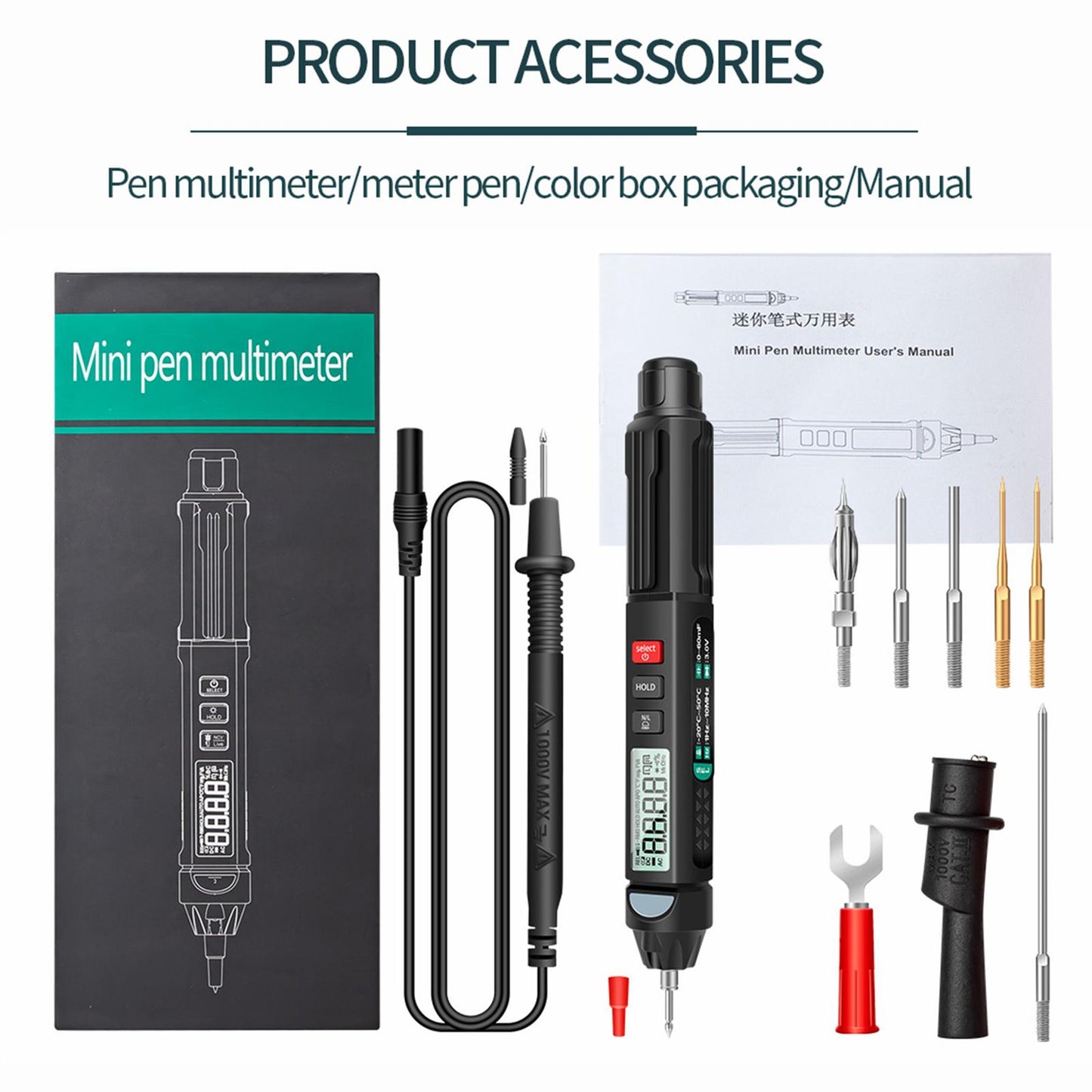 Multimeter Tester 6000 Counts AC/DC Voltage Meter Pen A3007 with Tools Kit