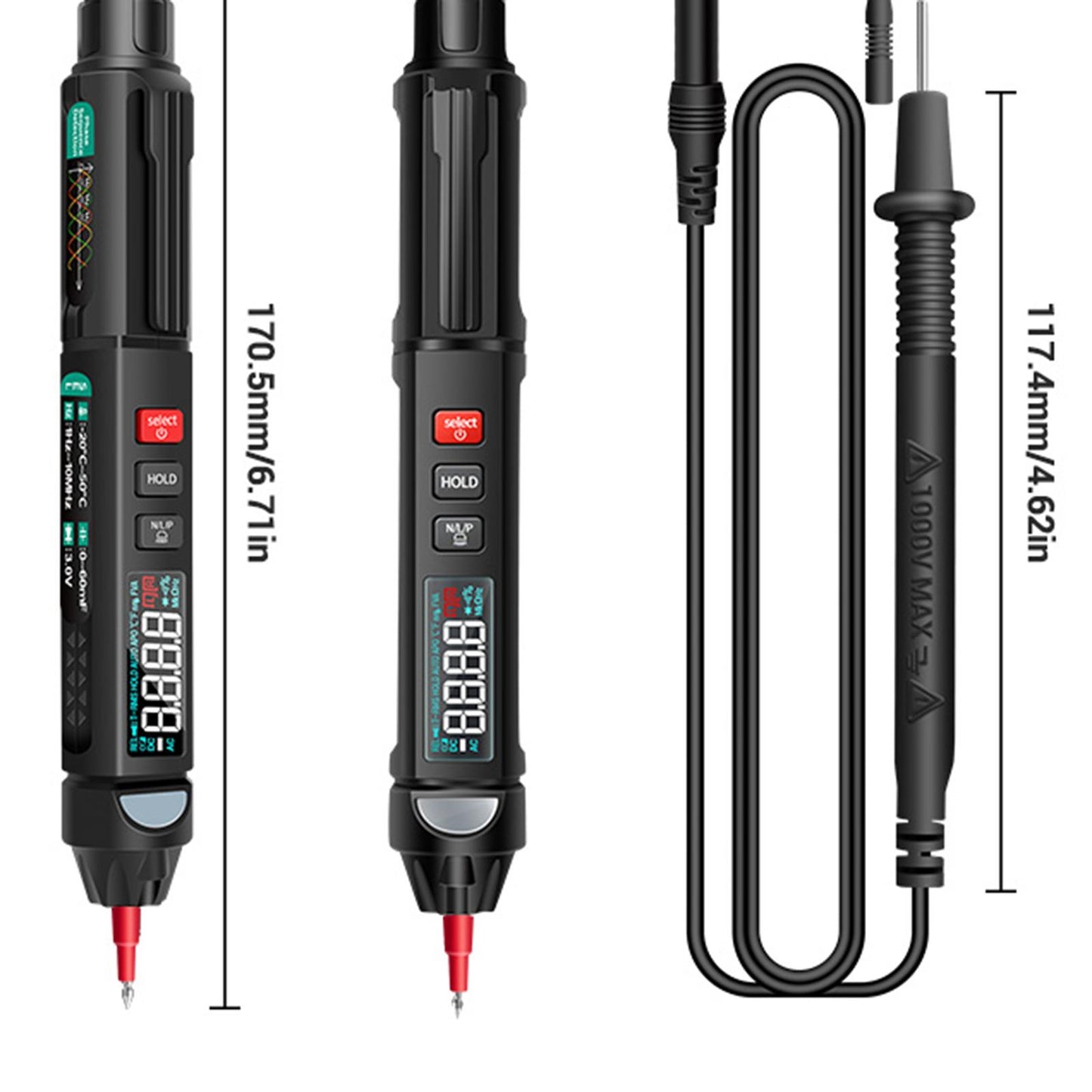 Multimeter Tester 6000 Counts AC/DC Voltage Meter Pen A3008 with Tools Kit
