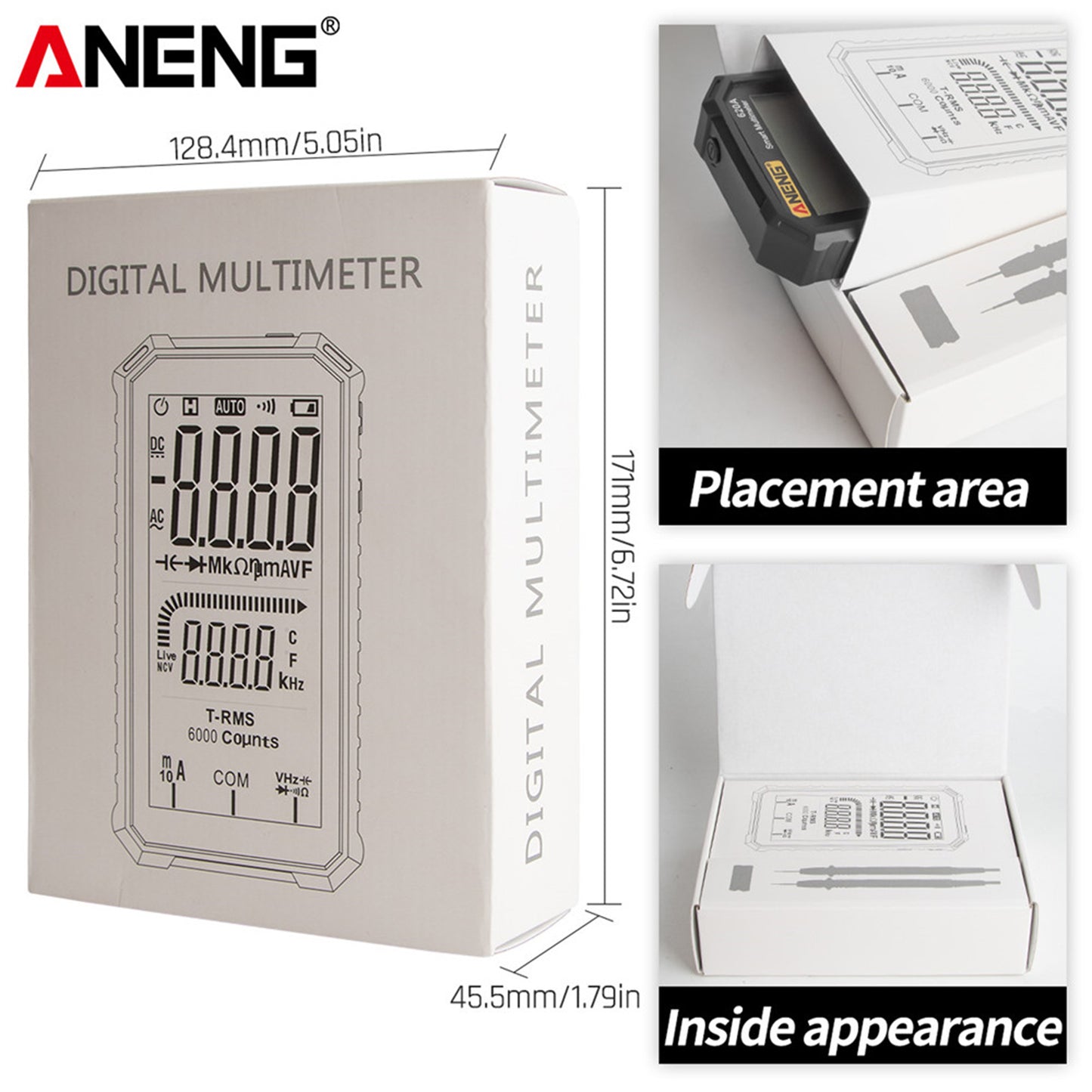Digital Multimeter Transistor Testers Multi Meter 6000 Counts Black