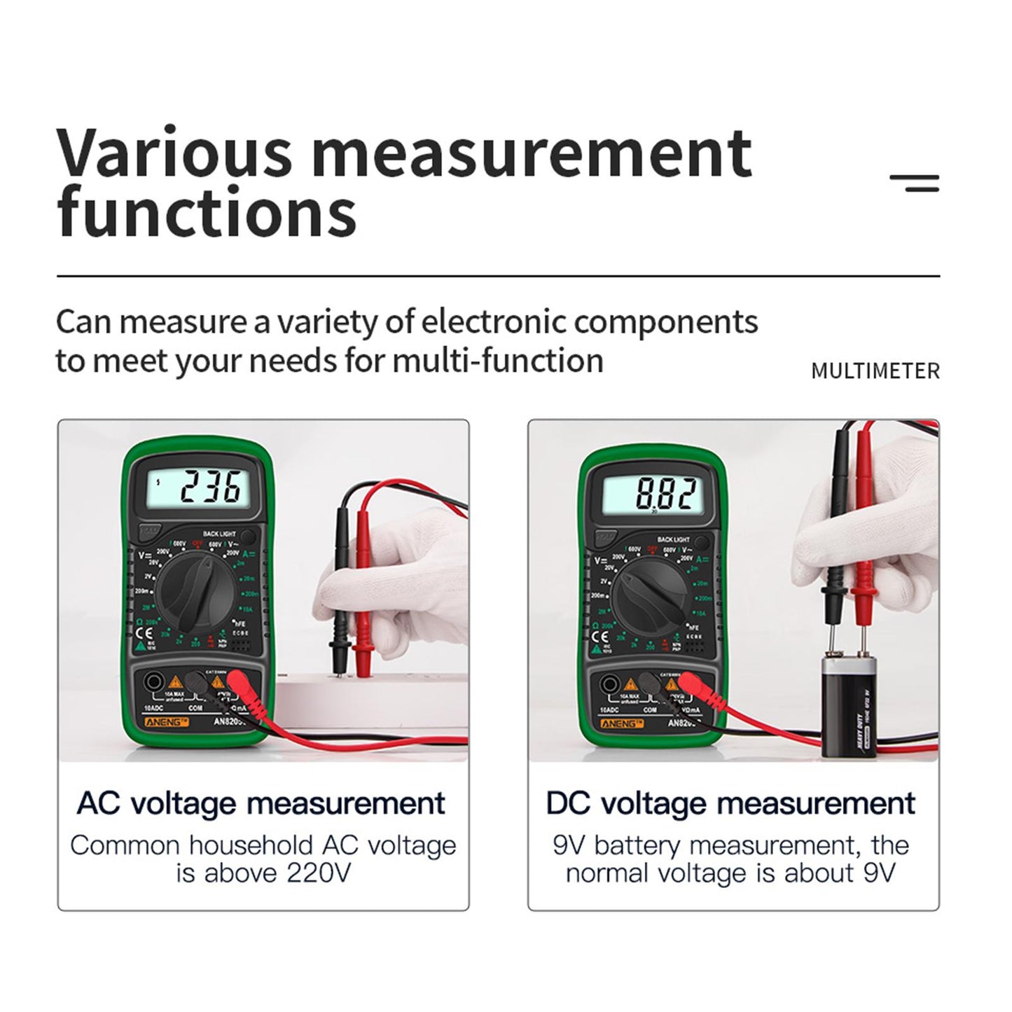 Digital Multimeter Electric Testers Ohmmeter Capacitance Meter Green