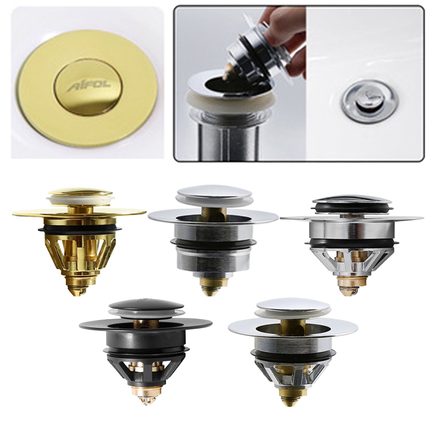Universal Wash Basin Bounce Drain Filter Vanity Sink Bathtub Plug Bathroom 37 to 40mm Black