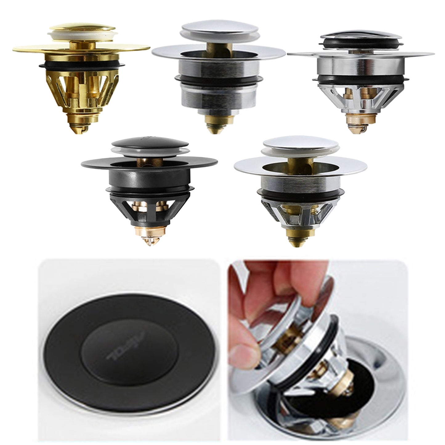 Universal Wash Basin Bounce Drain Filter Vanity Sink Bathtub Plug Bathroom 37 to 40mm Black