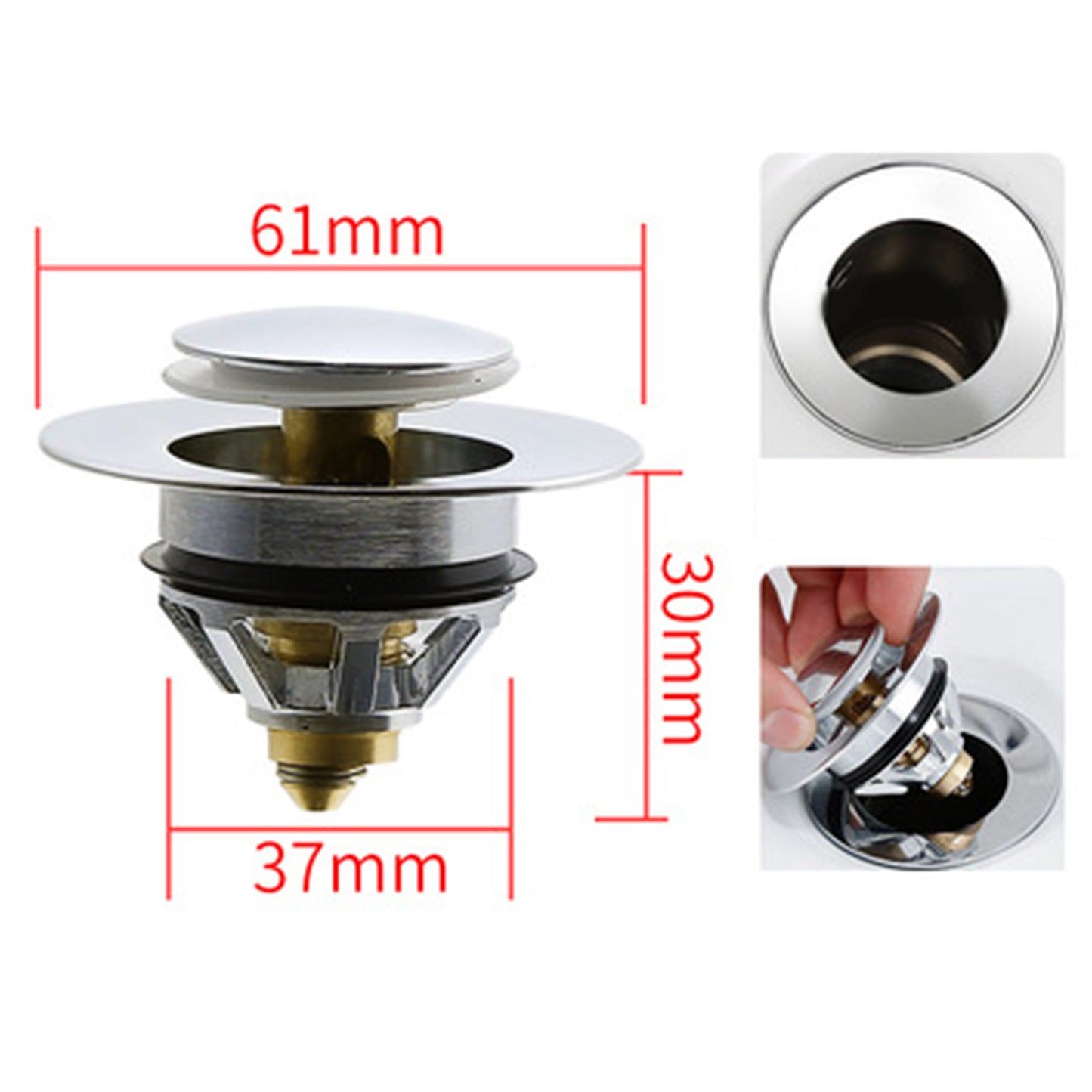 Universal Wash Basin Bounce Drain Filter Vanity Sink Bathtub Plug Bathroom 37 to 40mm Silver