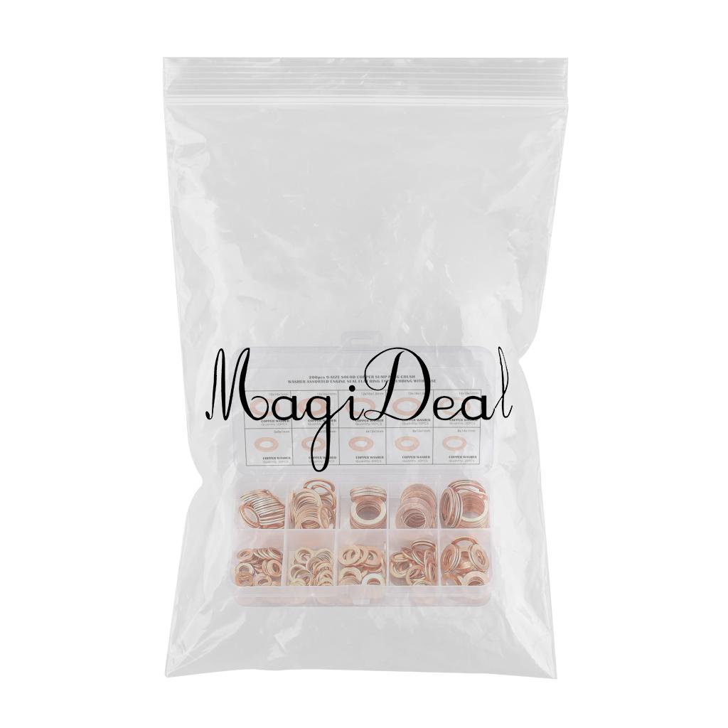 200 Pieces Copper Sealing Rings 9Sizes Flat Sealing Ring Assortment Kit