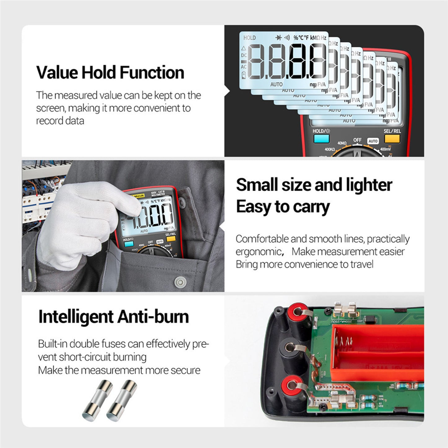 Digital Multimeter Current Resistance AC DC 0-600V Volt Circuit Tester Red