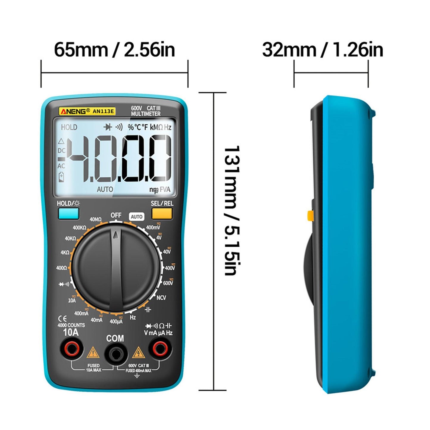 Digital Multimeter Current Resistance AC DC 0-600V Volt Circuit Tester Blue