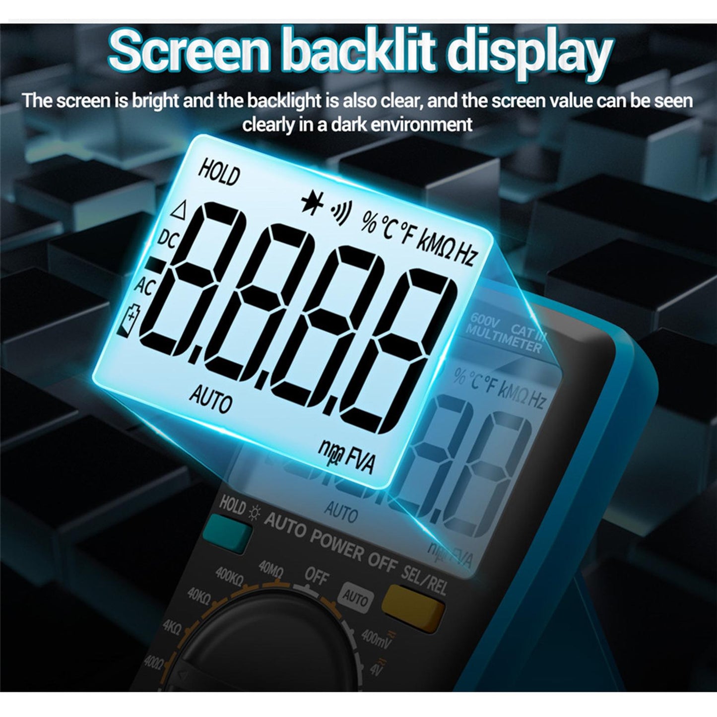 LCD Backlit Digital Multimeter Voltmeter Real-Time Volt Meter Blue