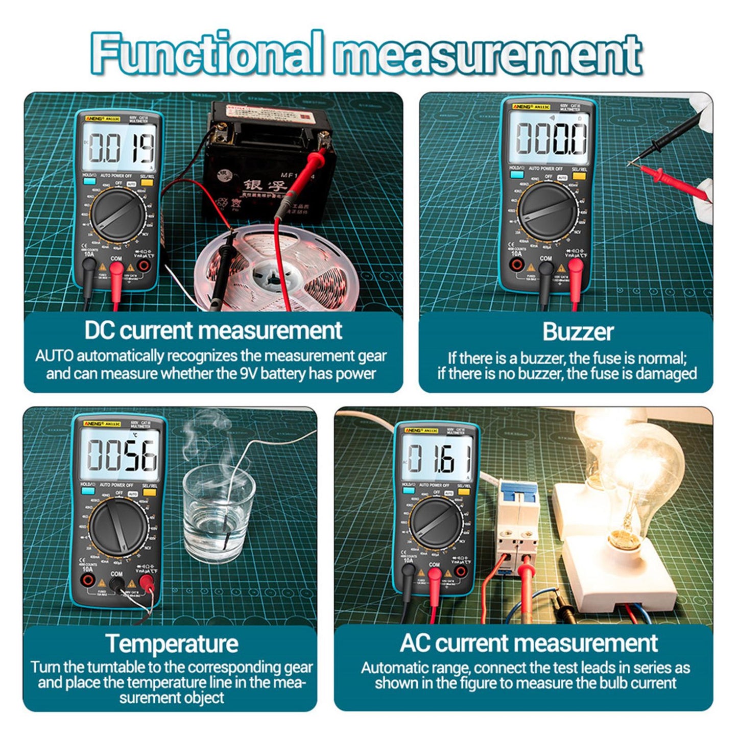 LCD Backlit Digital Multimeter Voltmeter Real-Time Volt Meter Blue