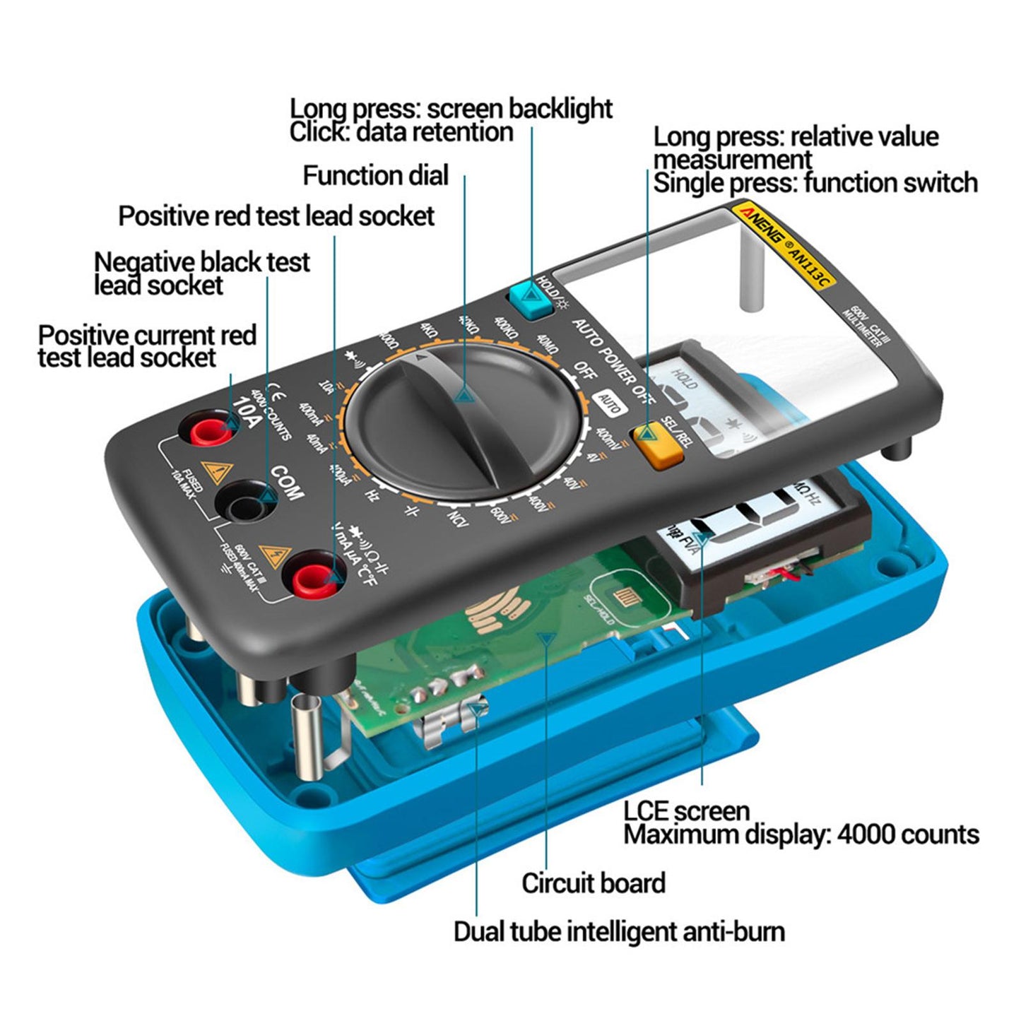 LCD Backlit Digital Multimeter Voltmeter Real-Time Volt Meter Blue