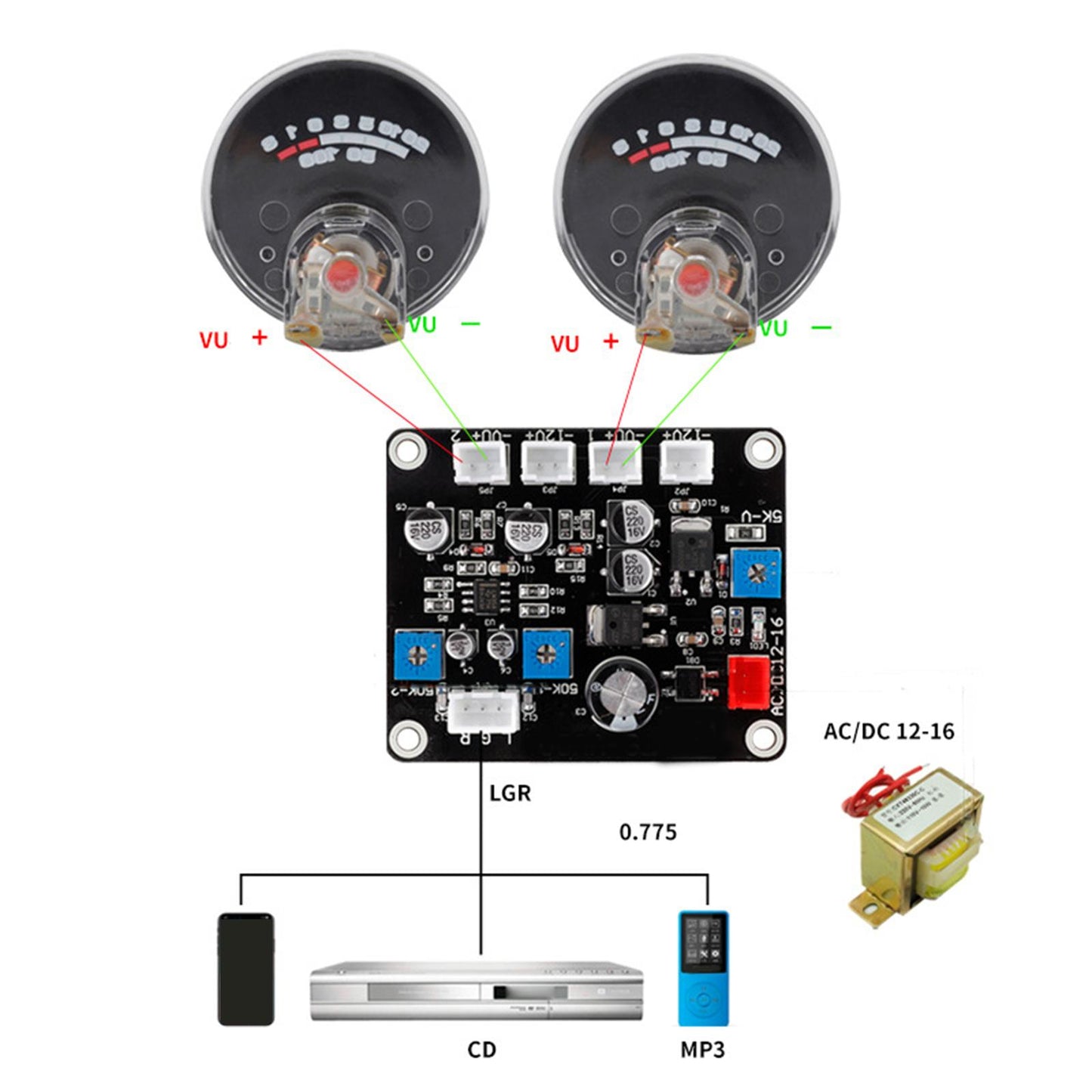 AC/DC Panel VU Meter Power Amplifier Panel Audios Level Meter High Precision