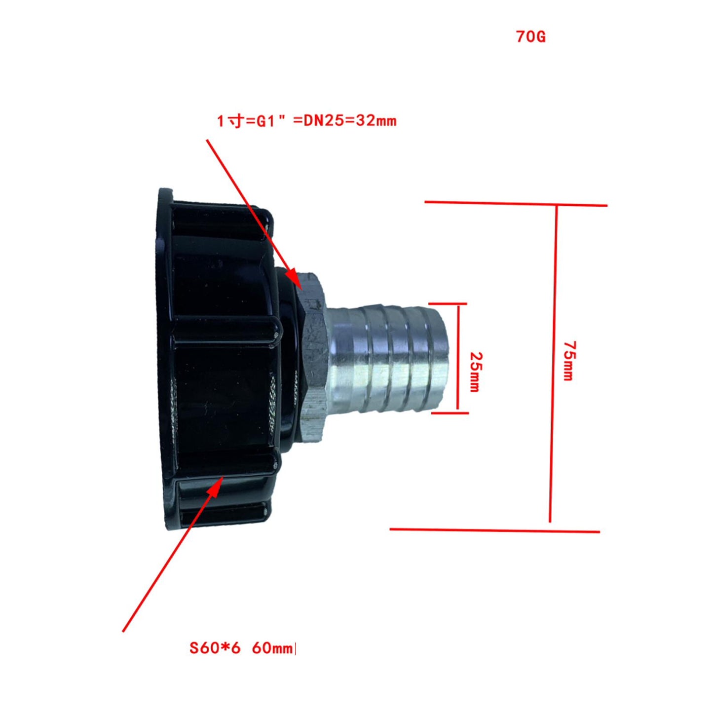 IBC Tank Adapter Coarse Thread S60x6 Water Connector Hose Parts 1inch DN 25