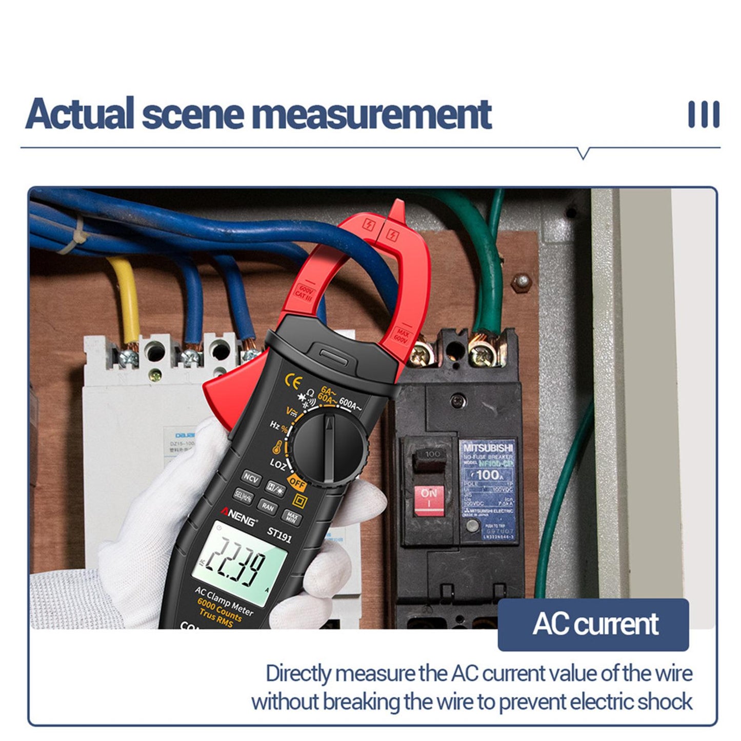 LCD Multimeter Capacitance AC DC Clamp Test Meter 6000 Count for Electronic