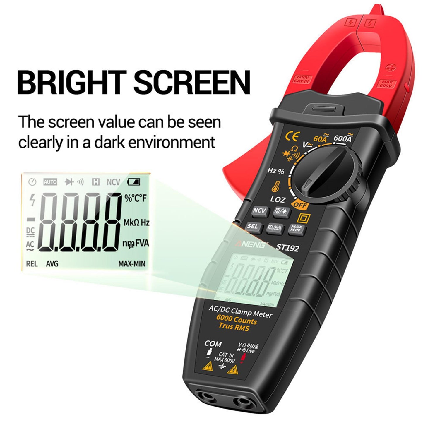 LCD Multimeter Capacitance Clamp Test Meter 6000 Count for Electronic
