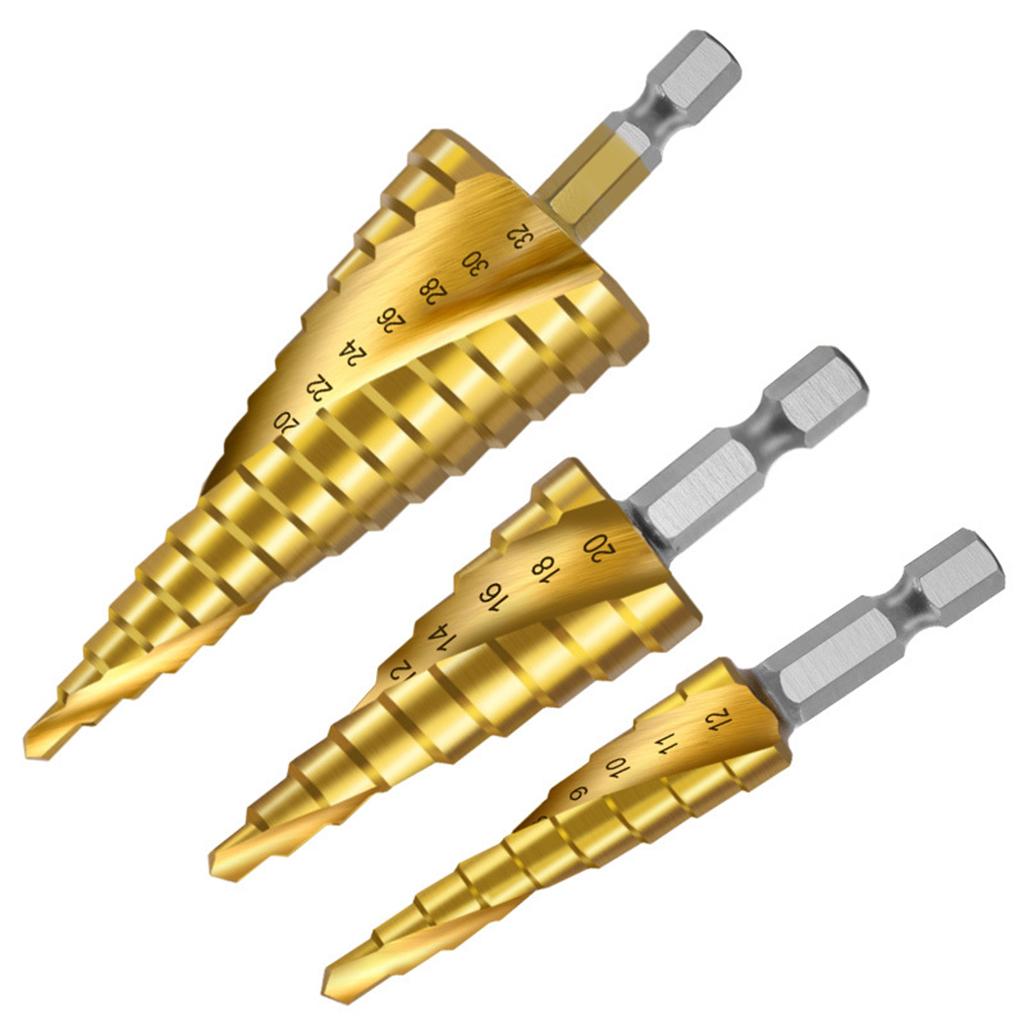 Spiral Step Drill Bits Set Titanium Coated Drill Cone Bits Sheet Metal