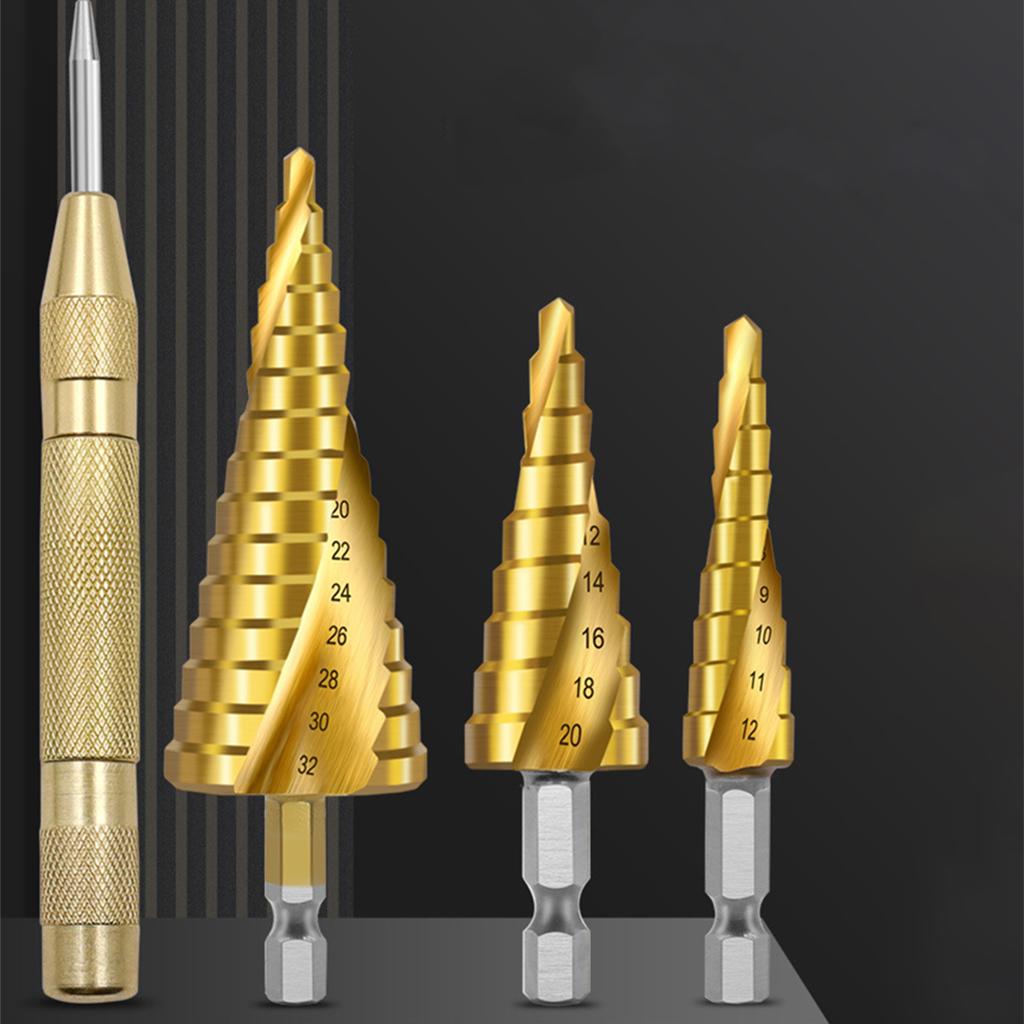 Spiral Step Drill Bits Set Titanium Coated Drill Cone Bits Sheet Metal