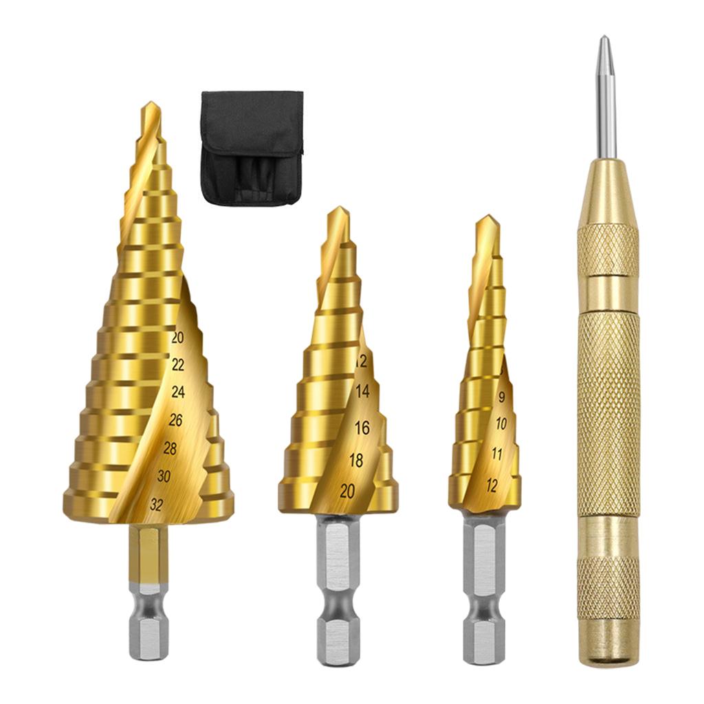 Spiral Step Drill Bits Set Titanium Coated Drill Cone Bits Sheet Metal