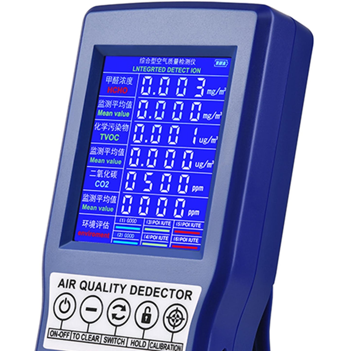 4in1 Handheld Air Quality Monitor Portable TVOC HCHO CO2 AQI Dust Meter