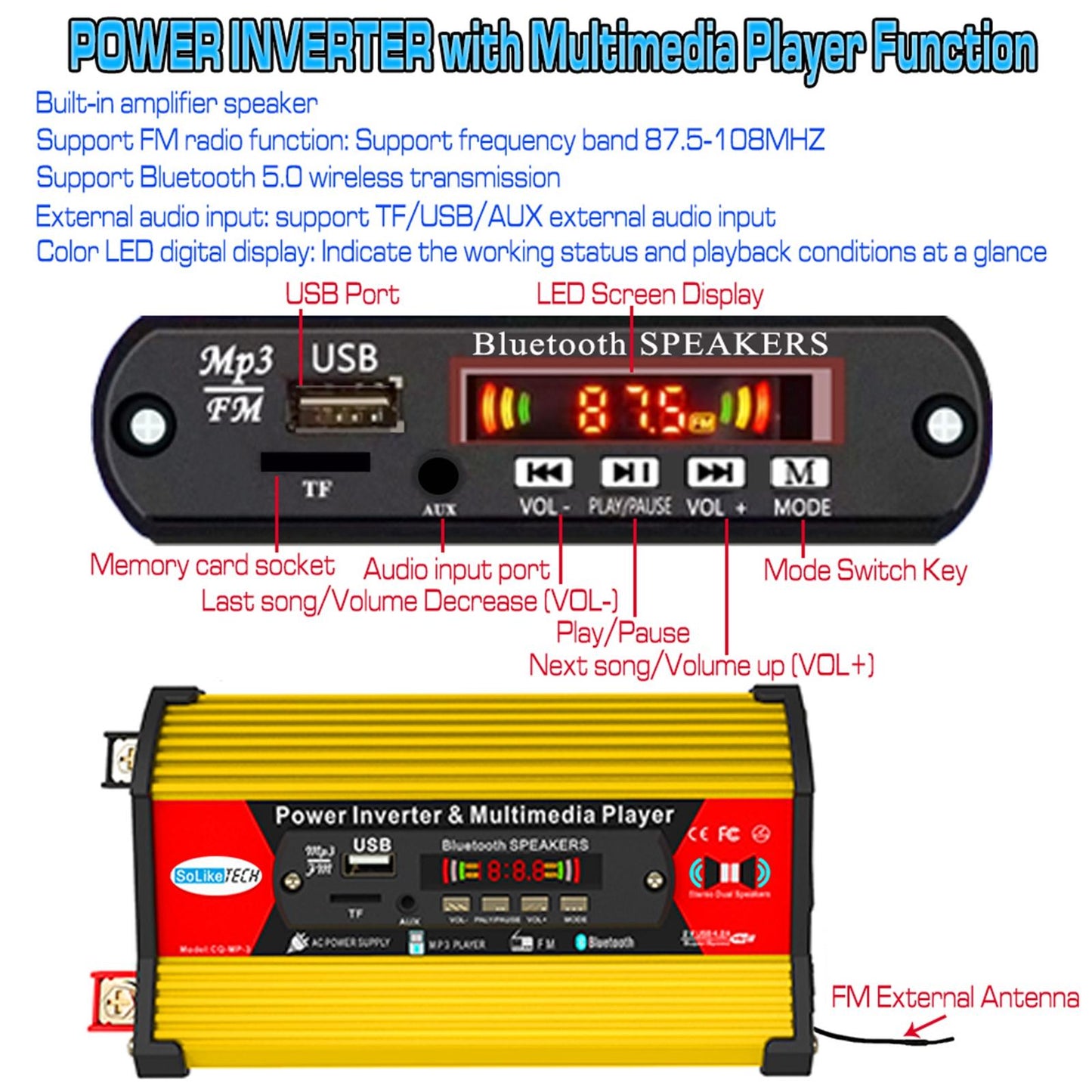 4000w Power Inverter Car Inverter and LCD Display for Automotive Truck Home 220 V