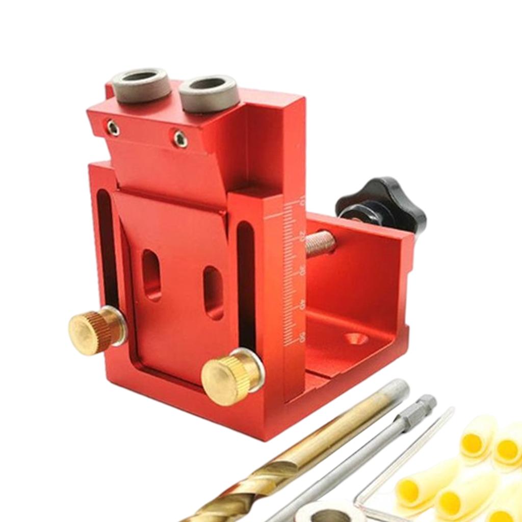 Adjust Pocket Hole Jig Kits Oblique Drill Tool Carpenter Woodworking Locator Red 1 drill bit