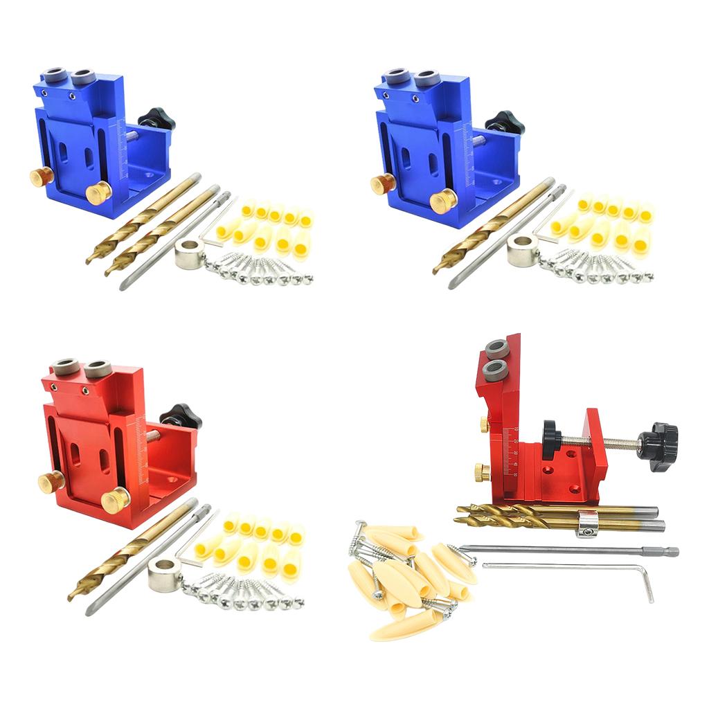 Adjust Pocket Hole Jig Kits Oblique Drill Tool Carpenter Woodworking Locator Red 1 drill bit