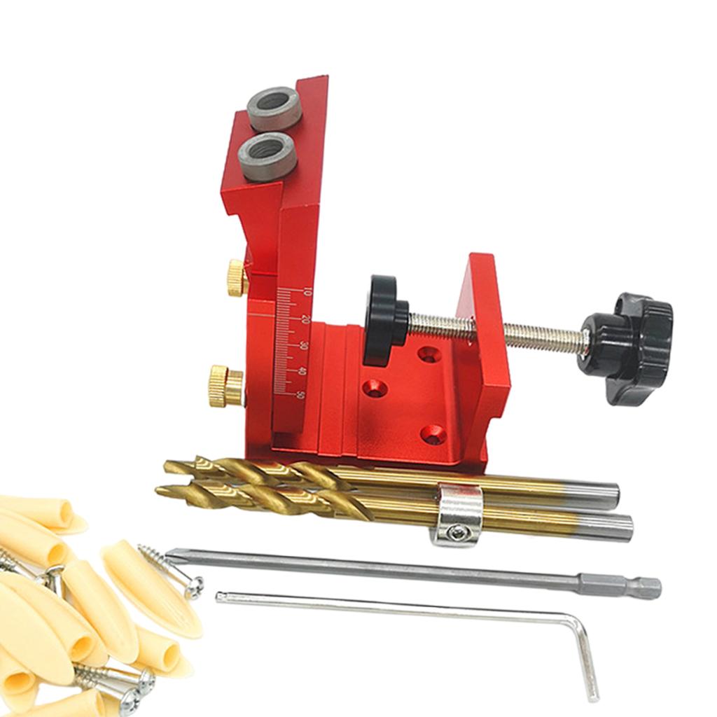 Adjust Pocket Hole Jig Kits Oblique Drill Tool Carpenter Woodworking Locator Red 2 drill bit