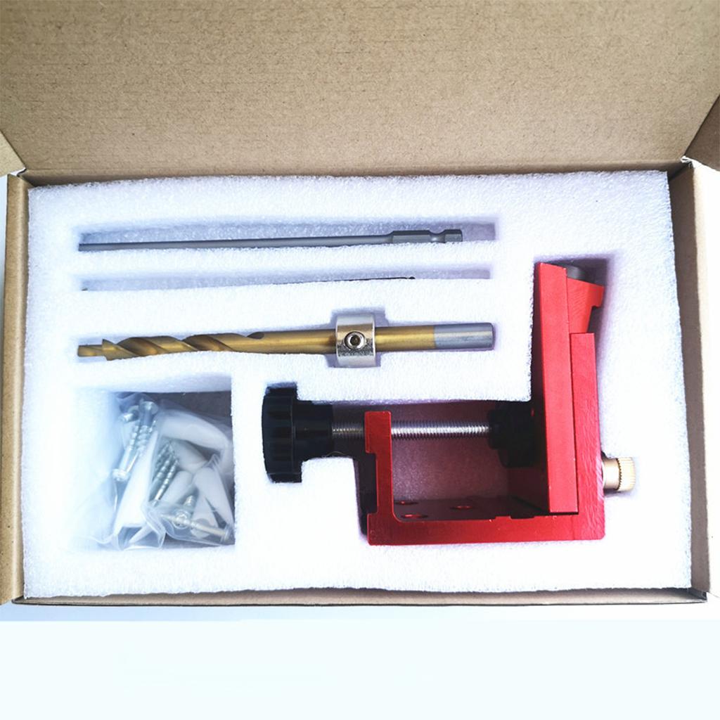 Adjust Pocket Hole Jig Kits Oblique Drill Tool Carpenter Woodworking Locator Red 2 drill bit