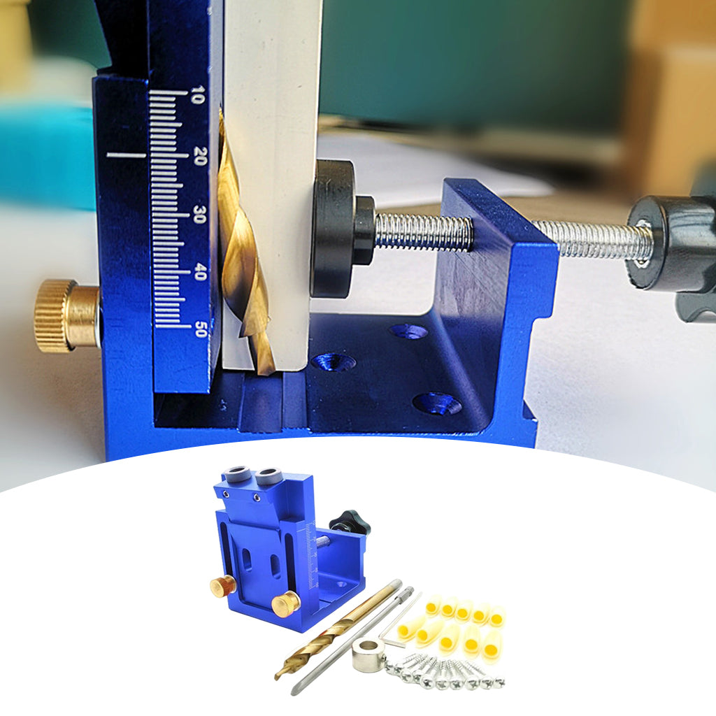 Adjust Pocket Hole Jig Kits Oblique Drill Tool Carpenter Woodworking Locator Blue 1 drill bit