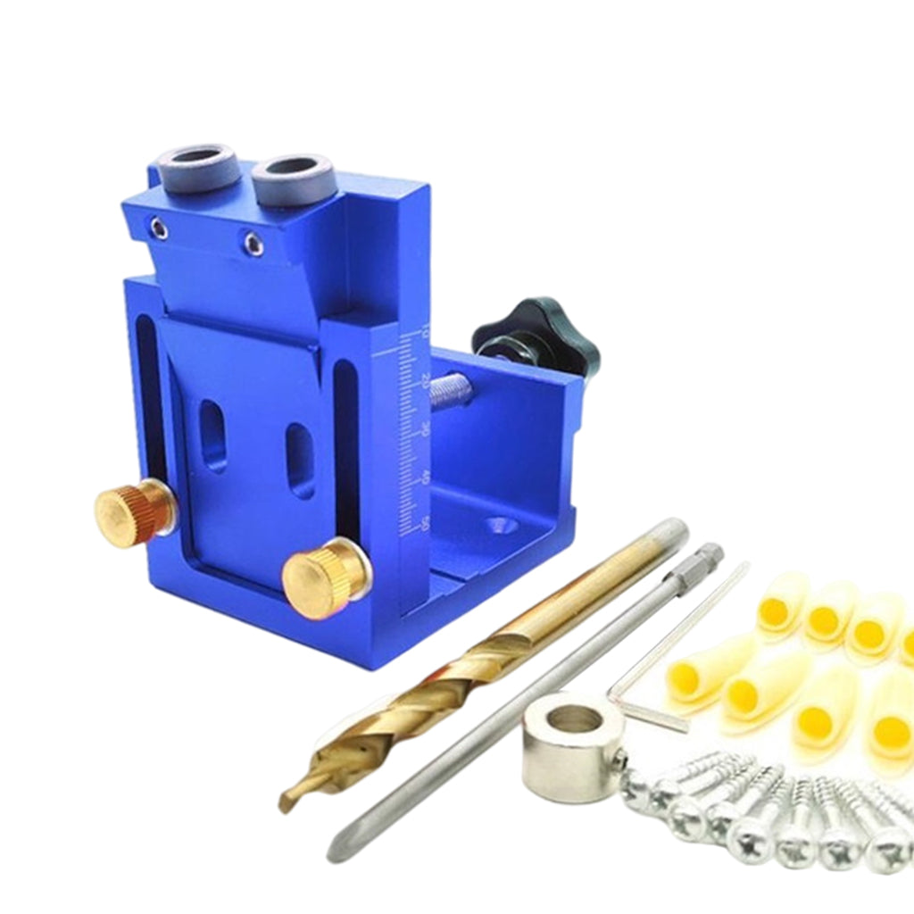 Adjust Pocket Hole Jig Kits Oblique Drill Tool Carpenter Woodworking Locator Blue 1 drill bit