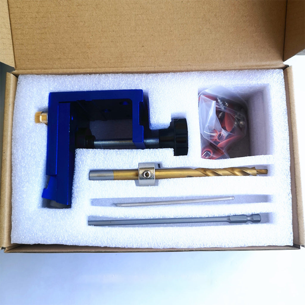 Adjust Pocket Hole Jig Kits Oblique Drill Tool Carpenter Woodworking Locator Blue 1 drill bit
