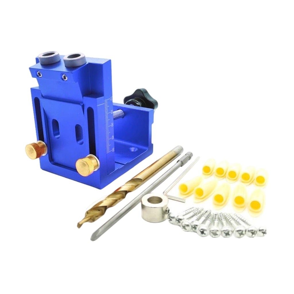 Adjust Pocket Hole Jig Kits Oblique Drill Tool Carpenter Woodworking Locator Blue 1 drill bit