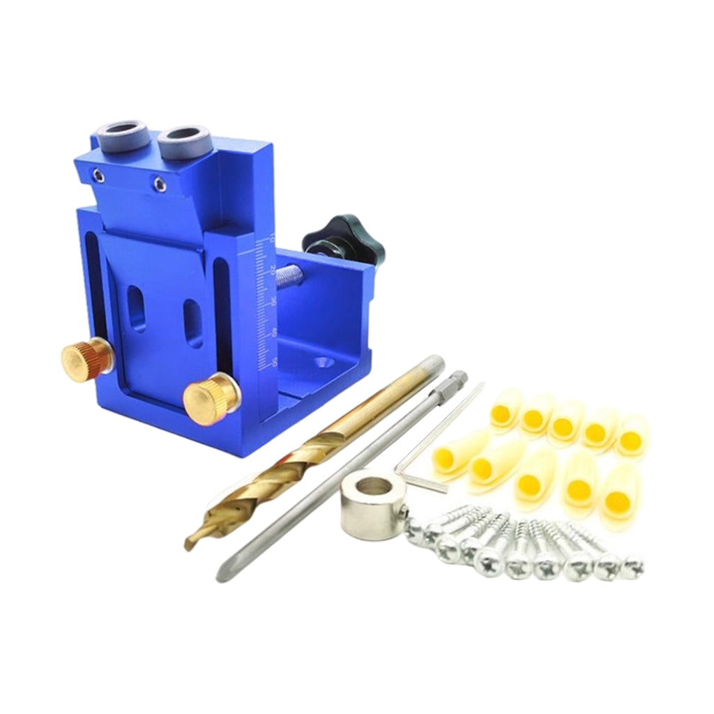 Adjust Pocket Hole Jig Kits Oblique Drill Tool Carpenter Woodworking Locator Blue 1 drill bit