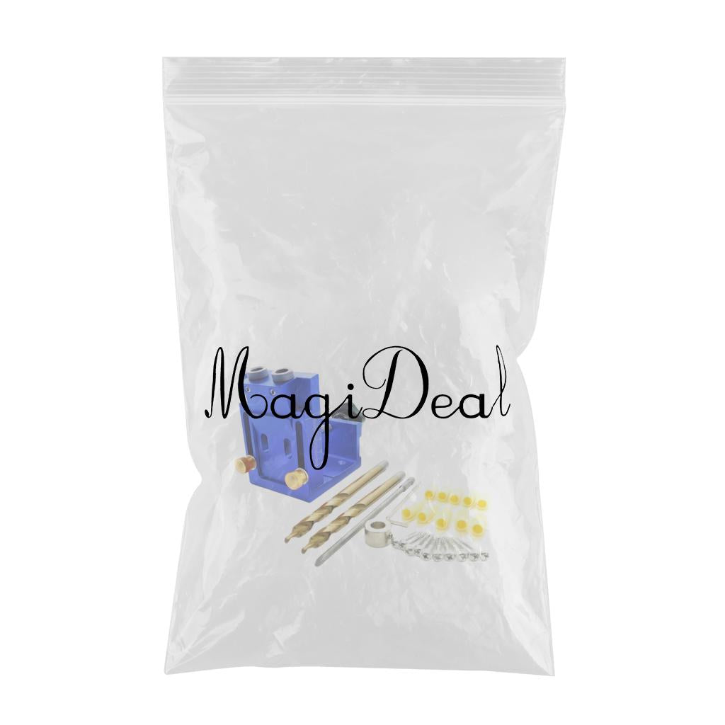 Adjust Pocket Hole Jig Kits Oblique Drill Tool Carpenter Woodworking Locator Blue 2 drill bit