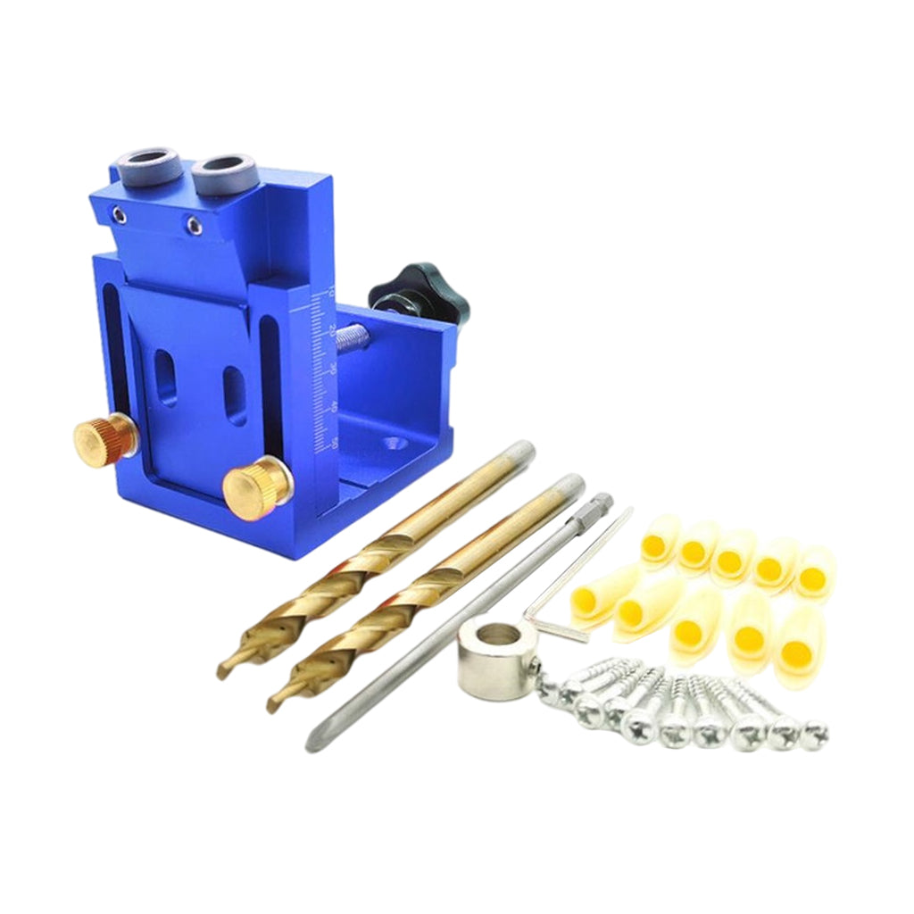 Adjust Pocket Hole Jig Kits Oblique Drill Tool Carpenter Woodworking Locator Blue 2 drill bit